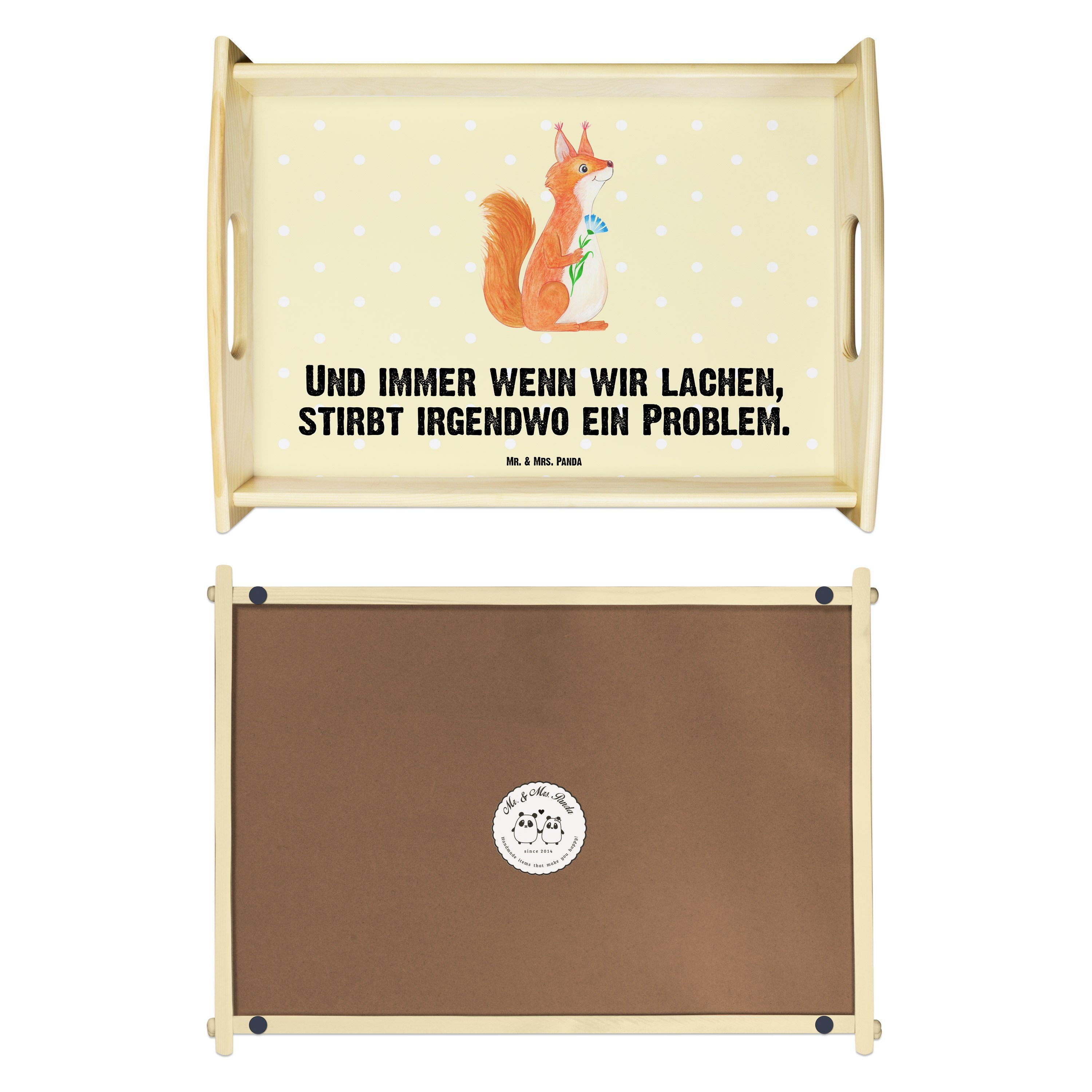 Geschenk, lasiert, - Tablett Eichhörnchen Spruch, Gelb & Mr. Blume Tiere, (1-tlg) Mrs. Echtholz - Panda Tablett, Pastell