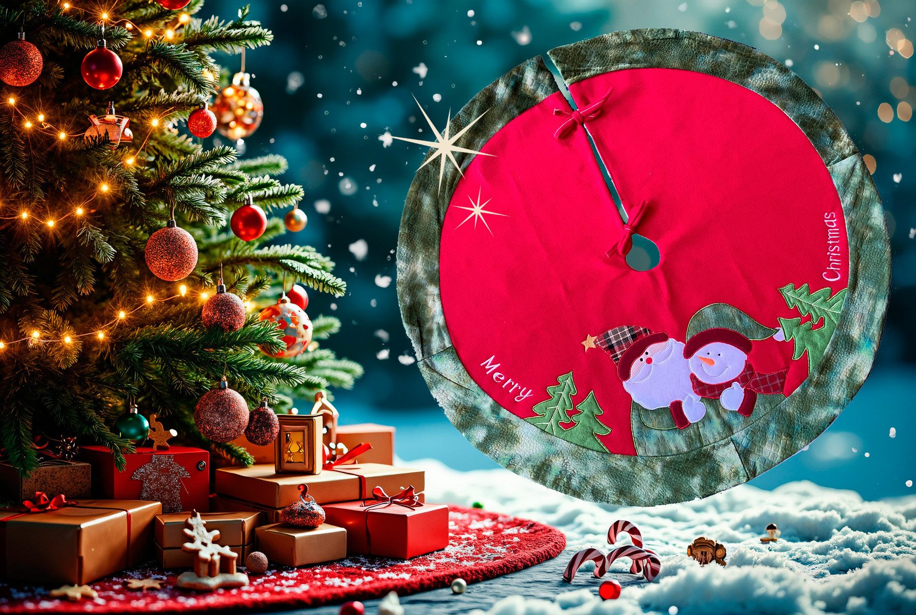 heimtexland Weihnachtsbaumdecke Weihnachtsdeko Baumschmuck Christbaumdecke Baumteppich (1-tlg), Weihnachtsbaum Deko bestickt Baumständer Schürze – Bild 4 von 5