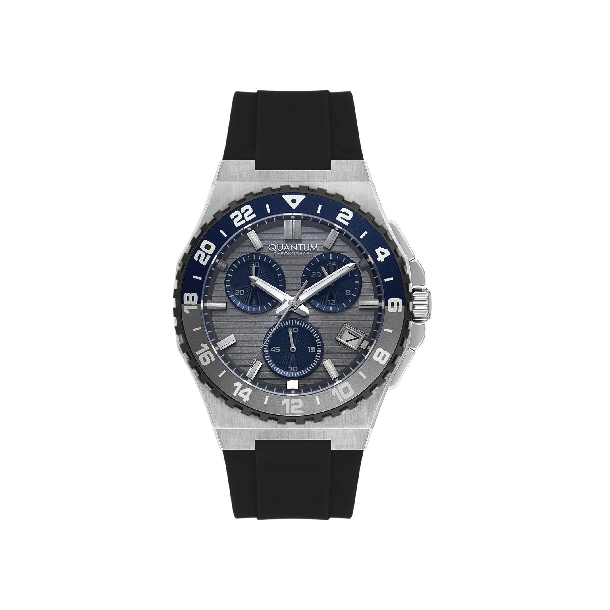 QUANTUM Chronograph Herrenuhr Sport mit Silikonarmband, 43,5 mm – Geschenk für Männer graues Zifferblatt, silber-schwarz – PWG1147.361, (1-tlg), Datum, Mineralglas, 10 ATM wasserdicht, inkl. Geschenkbox