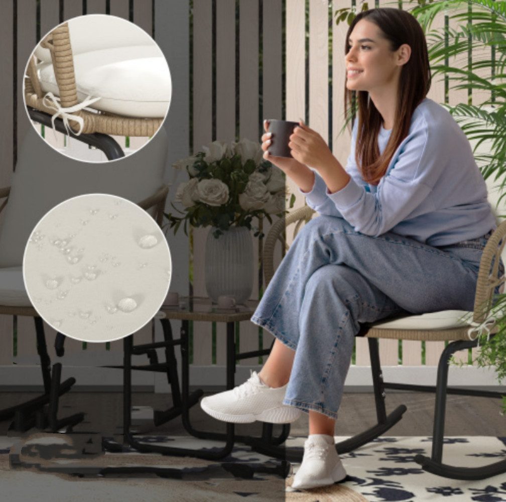 XDeer Schaukelstuhl 3-tlg Schaukelstuhl-Set mit 2 Schaukelstühlen & 1 Couchtisch, Gartenmöbel-Set mit Kissen für Terrasse & Balkon
