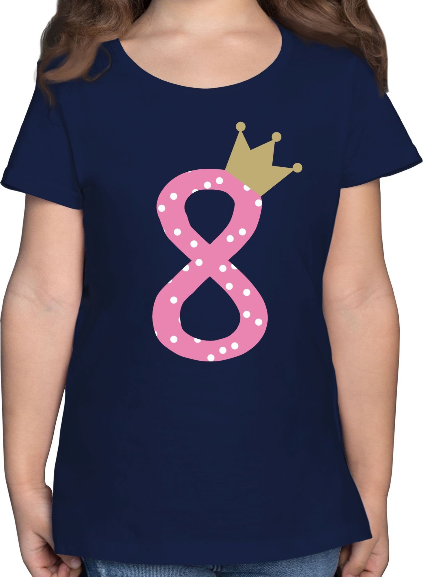 8. Achter Geburtstag Dunkelblau Acht Krone T-Shirt 1 Shirtracer Mädchen