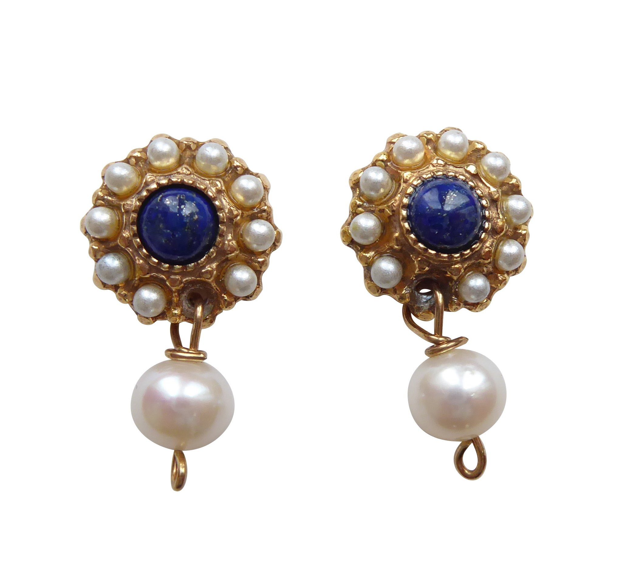 Mugello Paar Ohrstecker Strozzi Lapislazuli Süßwasserperlen klassisch altmodisch Retro, Handarbeit aus kleiner florentinischen Manufaktur, Vintageschmuck