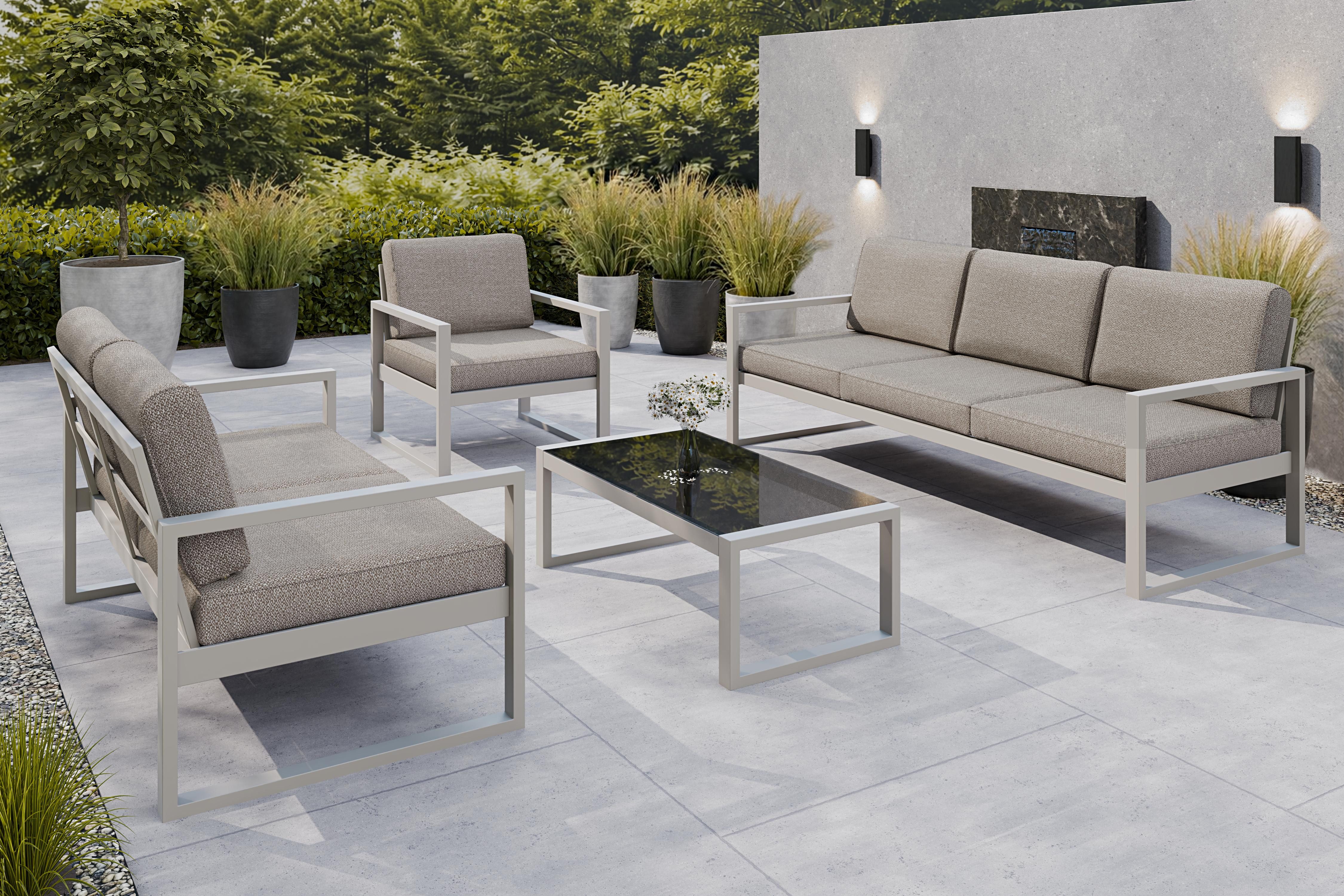 Design Möbel Gartenlounge-Set Gartenmöbel Set Solar Lounge Sofa Sessel Tisch Metall CASHMERE
