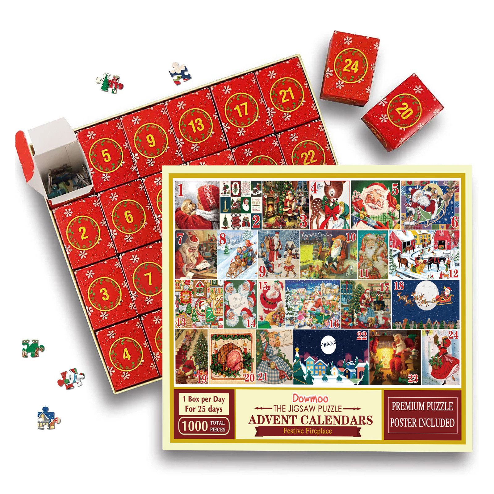 FOUORTUNATE-BEE Spielzeug-Adventskalender Puzzle-Adventskalender mit 24 Fächern – Weihnachts Countdown, Kreativer Adventskalender mit täglichem Puzzle-Spaß für Groß & Klein