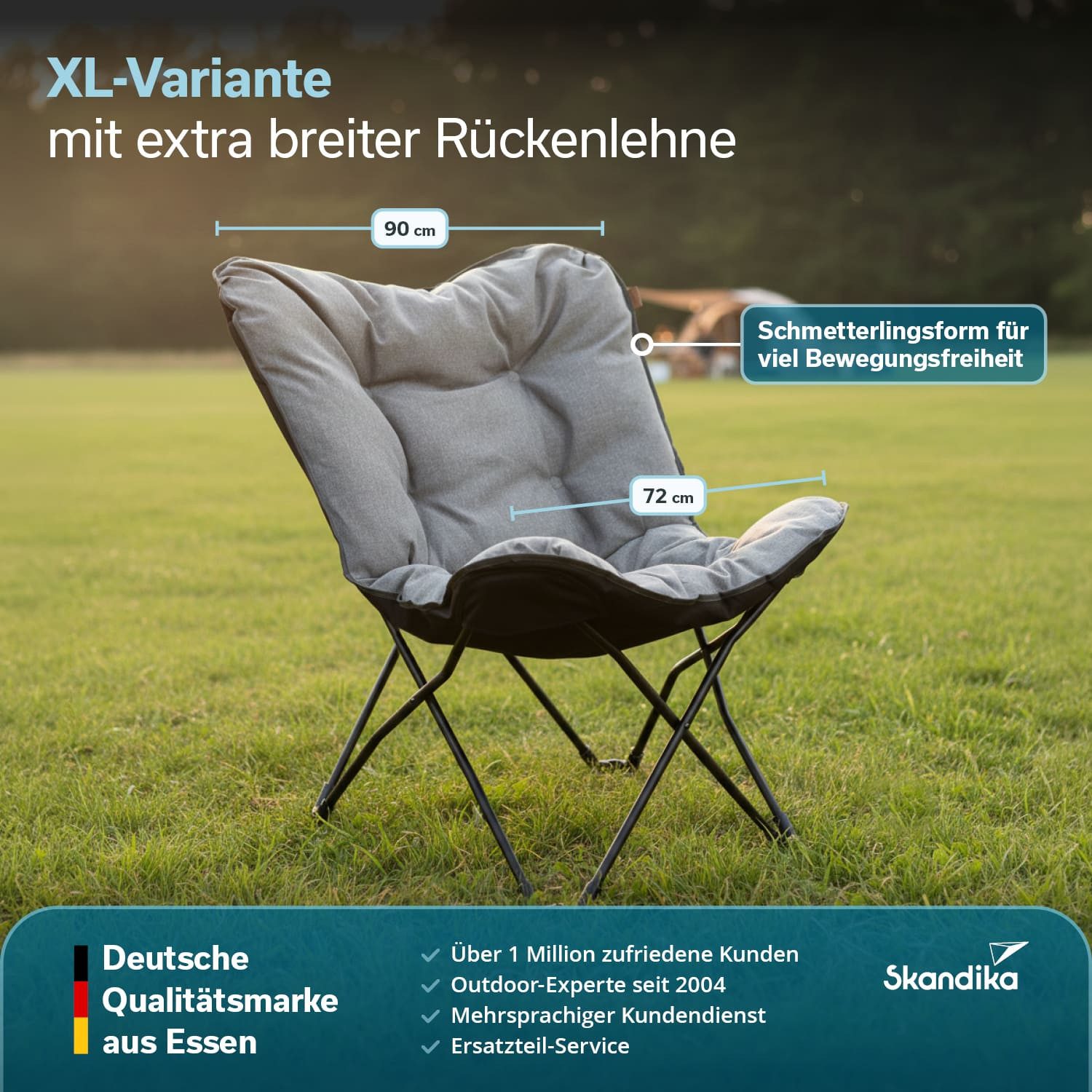 Skandika Campingstuhl Faltsessel Tolga XL, Campingsessel, Stuhl für Camping (Weiche Polsterung (abnehmbar), Maße 53 × 65 × 93 cm), Sitzhöhe 45 cm, belastbar bis 120 kg, 4,7 kg leicht, mit Tragetasche