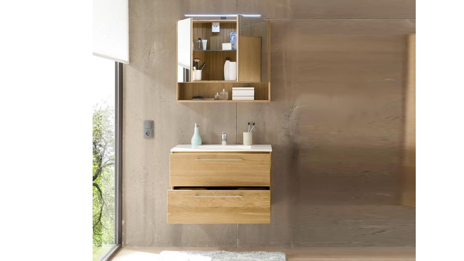 Bega Consult Badezimmer-Set Badezimmer Set Yukon Eiche teilmassiv mit LED 2-teilig