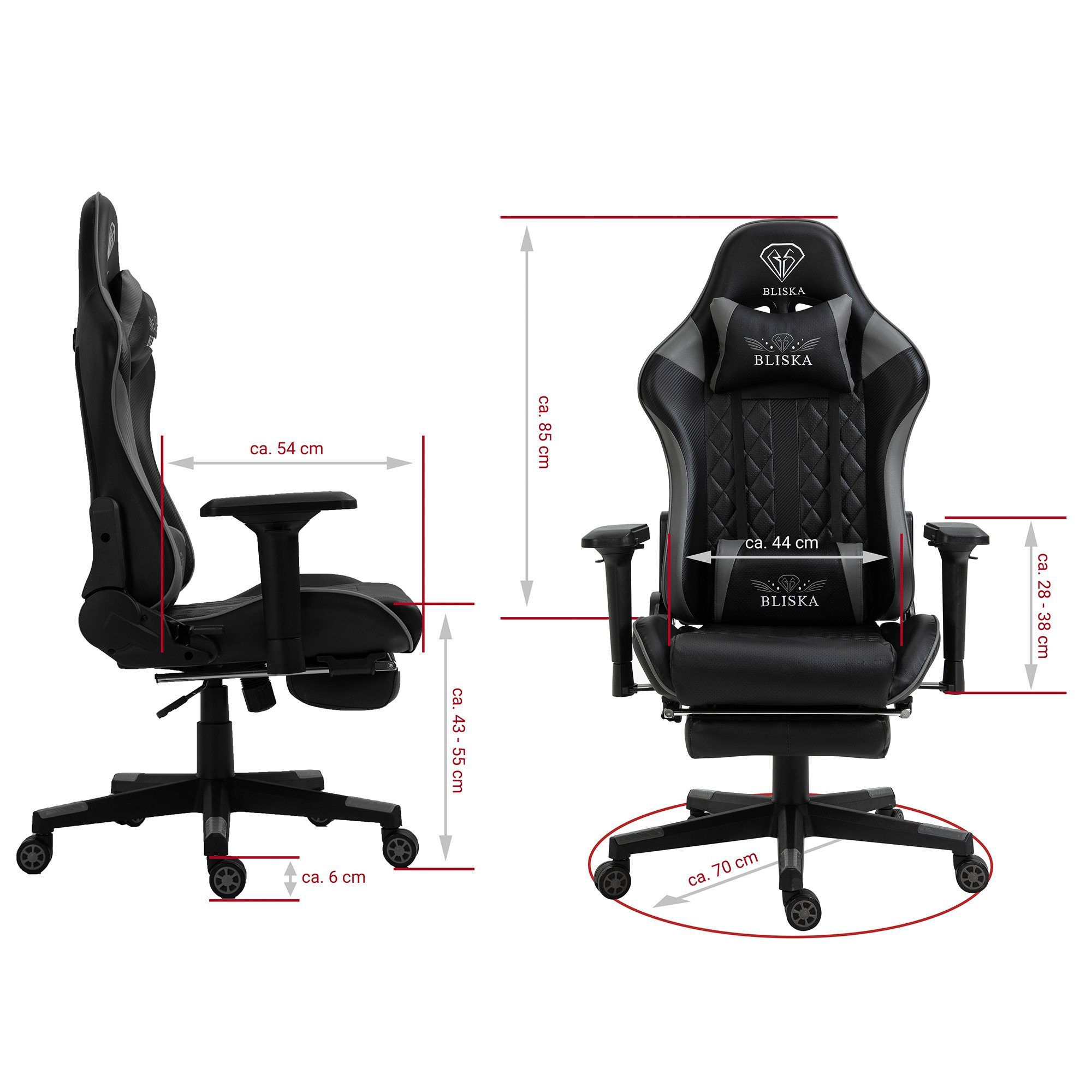 (einzeln), TRISENS Bürostuhl Schwarz flexiblen im Chefsessel Racing-Design Stuhl mit Gaming Armlehnen Thanos