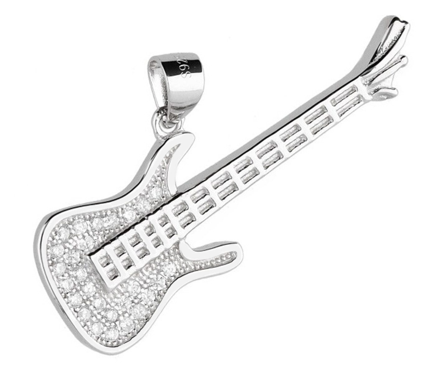 Kettenanhänger Fender Gitarre mit Zirkonia Anhänger 925 Silber Damen Herren