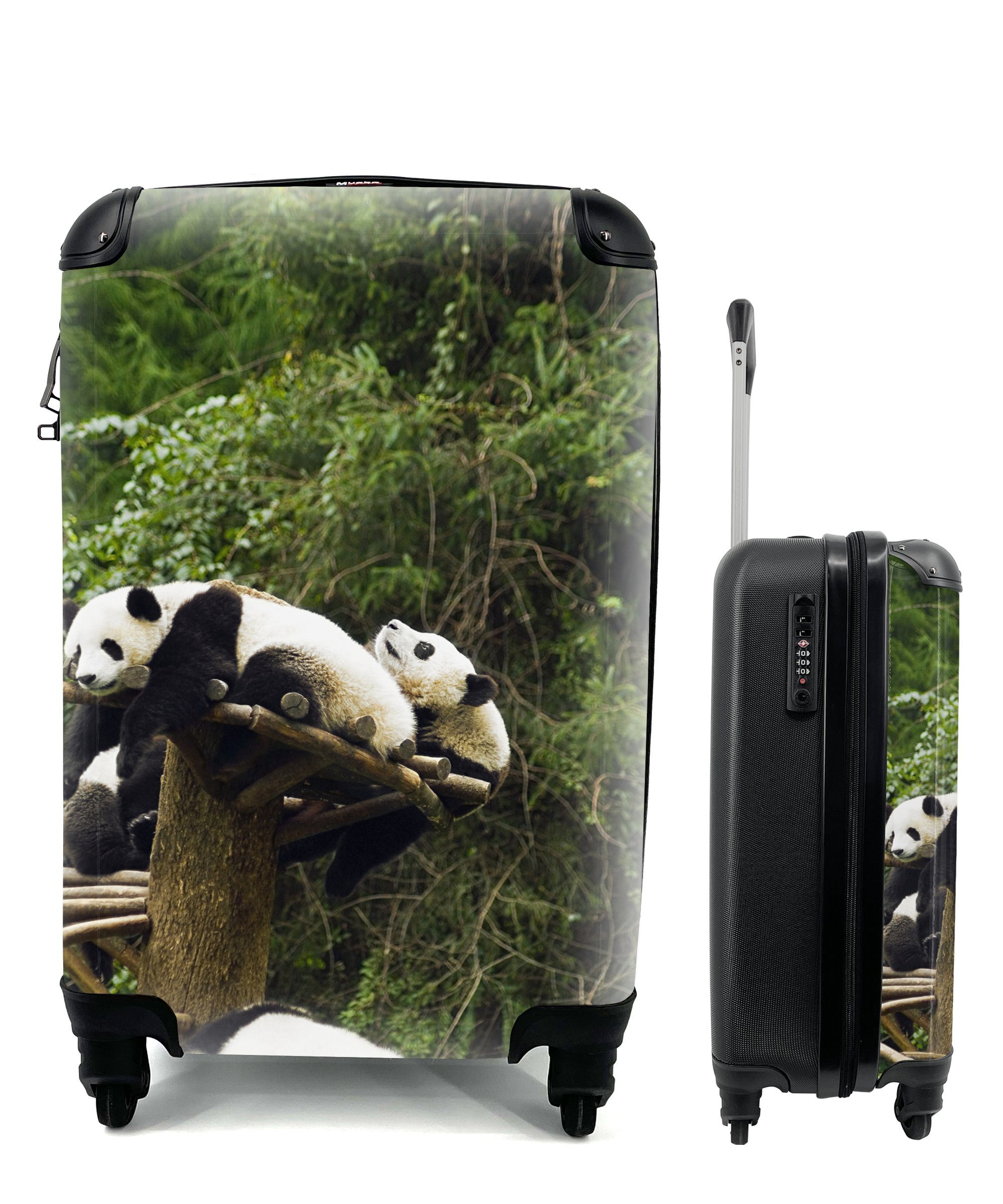 Handgepäckkoffer Handgepäck Reisekoffer Holz Pandas Trolley, für Treppe, Reisetasche Ferien, - MuchoWow rollen, Rollen, mit 4 -