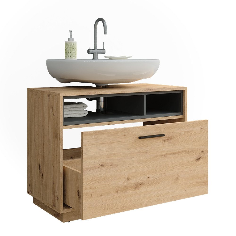 Vicco Waschbeckenunterschrank Beatrice, Artisan Eiche/Anthrazit/Anthrazit, 80 x 64 cm mit Schublade (1-St) – Bild 5 von 5