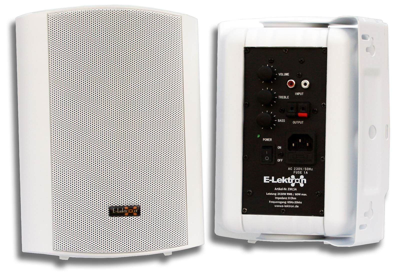 E-Lektron EWL5-A Stereo Lautsprecher (60 W, Aktives Lautsprecherpaar) weiß
