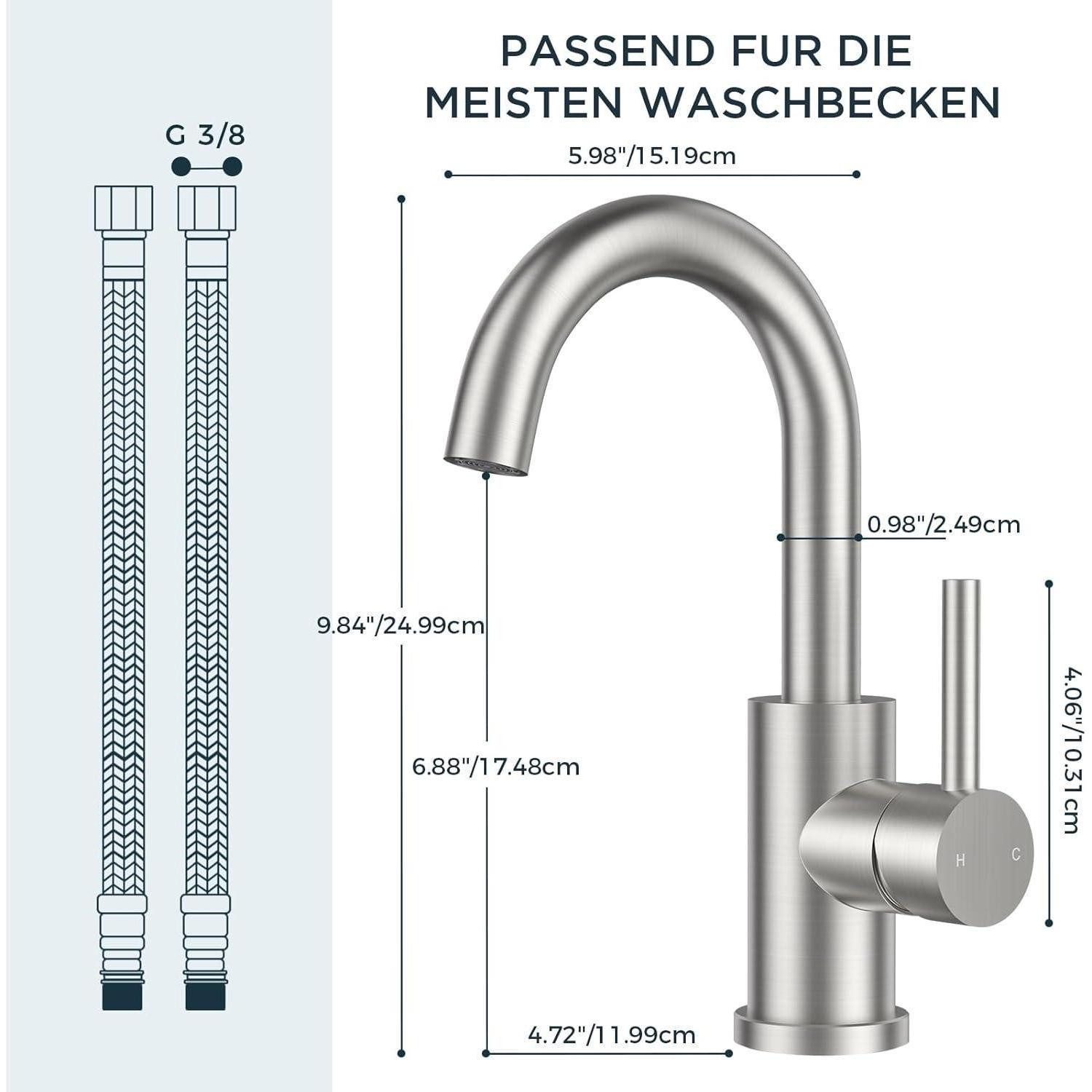 LuxusKollektion Waschtischarmatur Wasserhahn Edelstahl 360 drehbar Auslaufhöhe 175mm Edelstahl – Bild 3 von 5