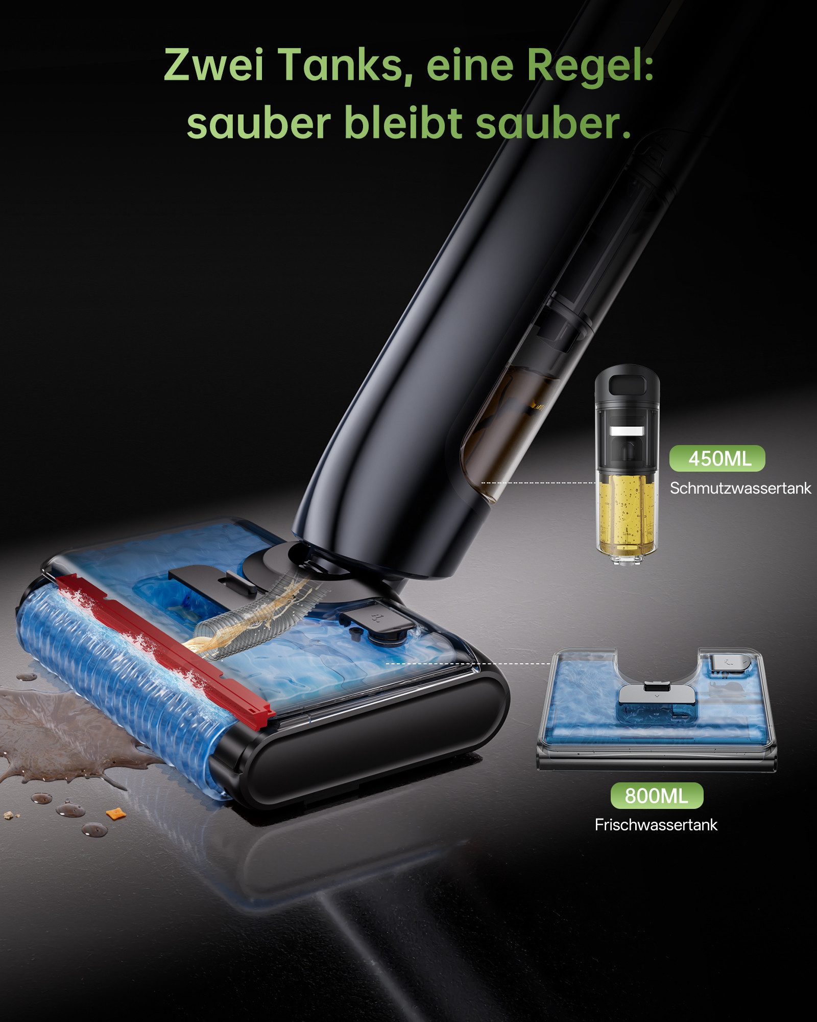 Vactidy Nass-Trocken-Akkusauger Vactidy X7 Series,180° Neigung,3 in 1,Selbstreinigung, 250 W, beutellos, 0 mm Kantenanpresssystem,Anti-Tangle-Technologie – Bild 4 von 5