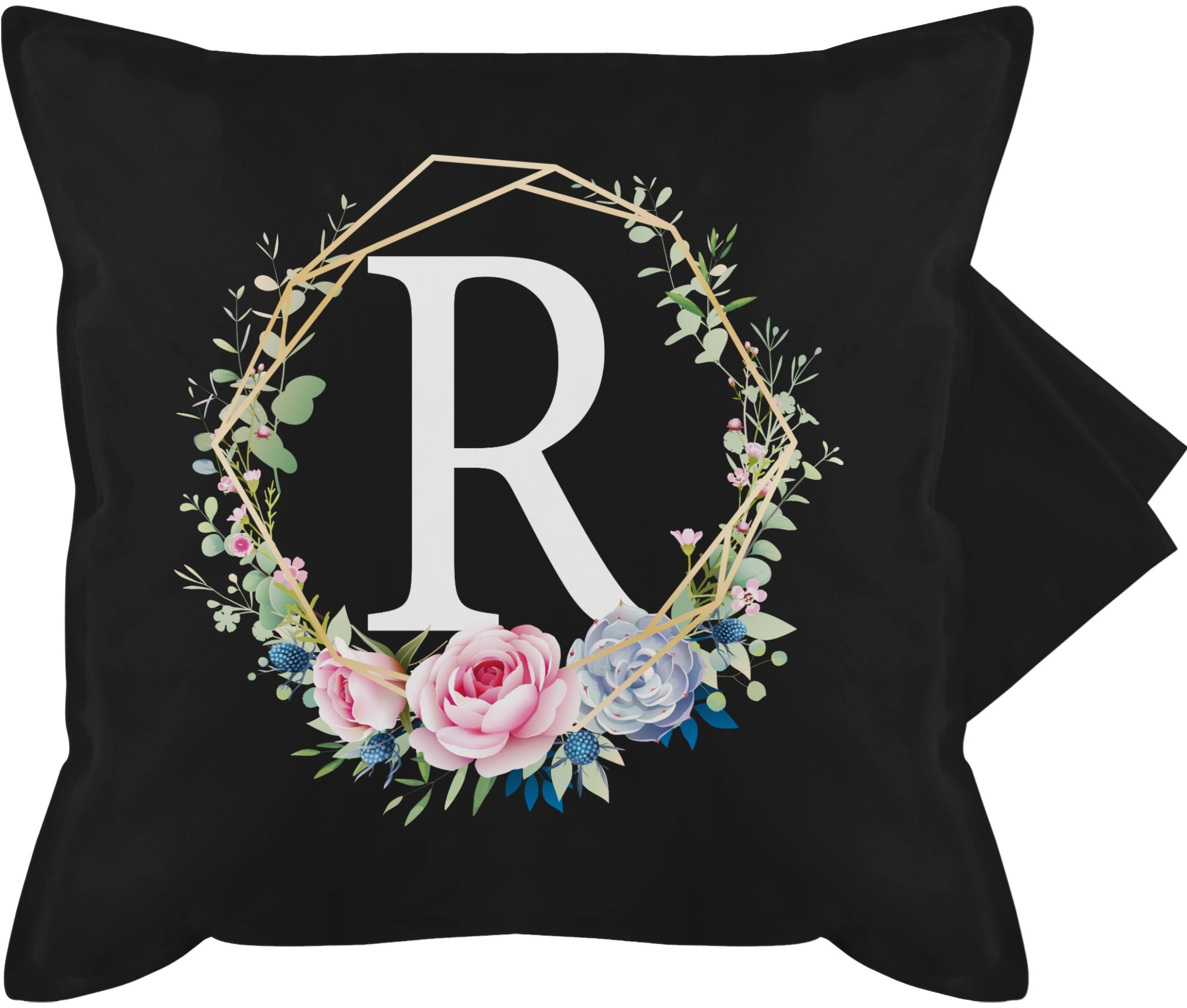Kissenbezüge Blumenkranz mit Buchstabe R, Shirtracer (1 Stück), Geschenk mit Initialen