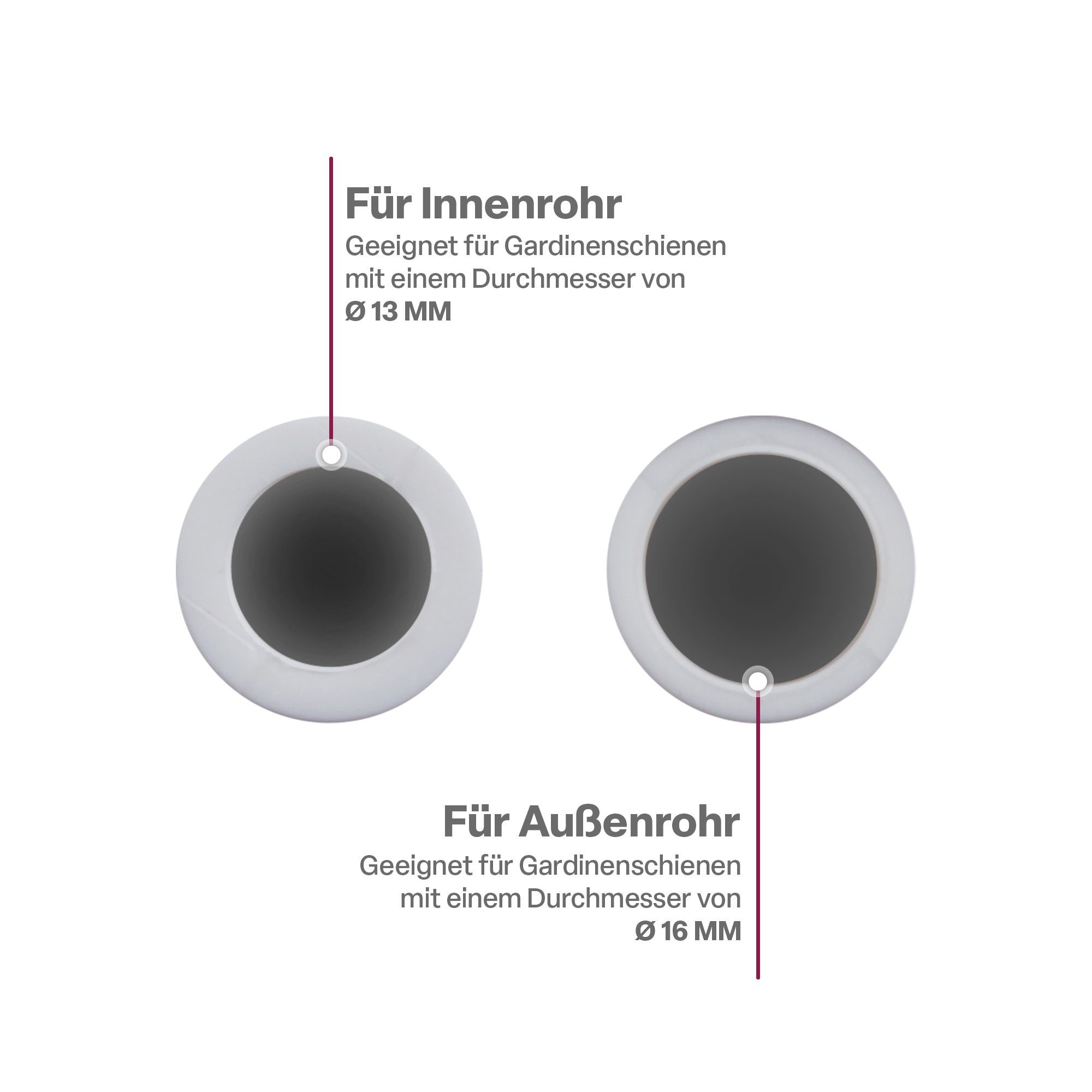 Bestlivings Gardinenstangen-Endstück aus robustem und hochwertigem Kunststoff, Gardinenstangen, (Set, 2-St), für Innenstange Ø 13 mm und für Außenstange Ø 16 mm – Bild 4 von 5