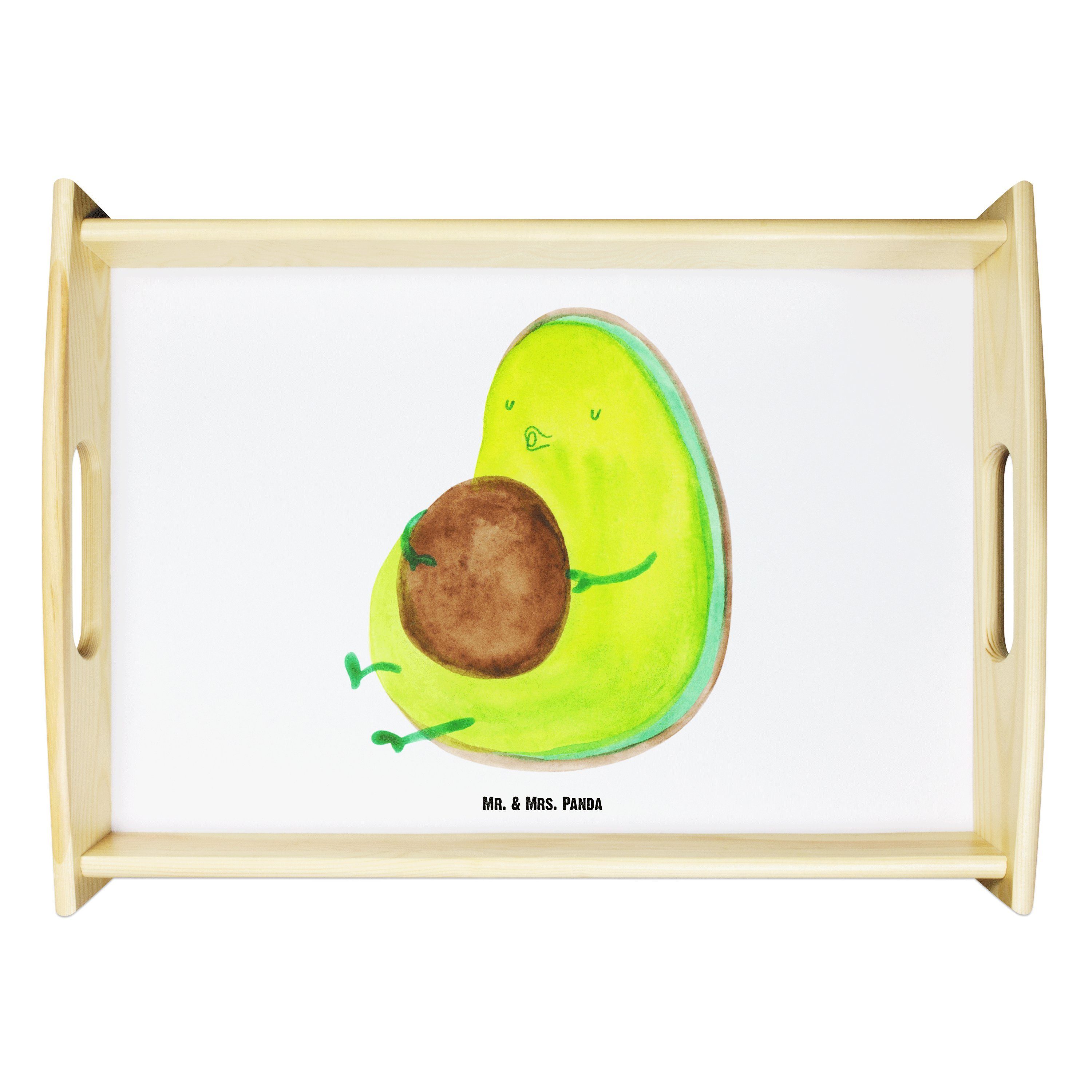 Mr. & Mrs. Panda Tablett Avocado pfeift - Weiß - Geschenk, Küchentablett, Frühstückstablett, d, Echtholz lasiert, (1-tlg)