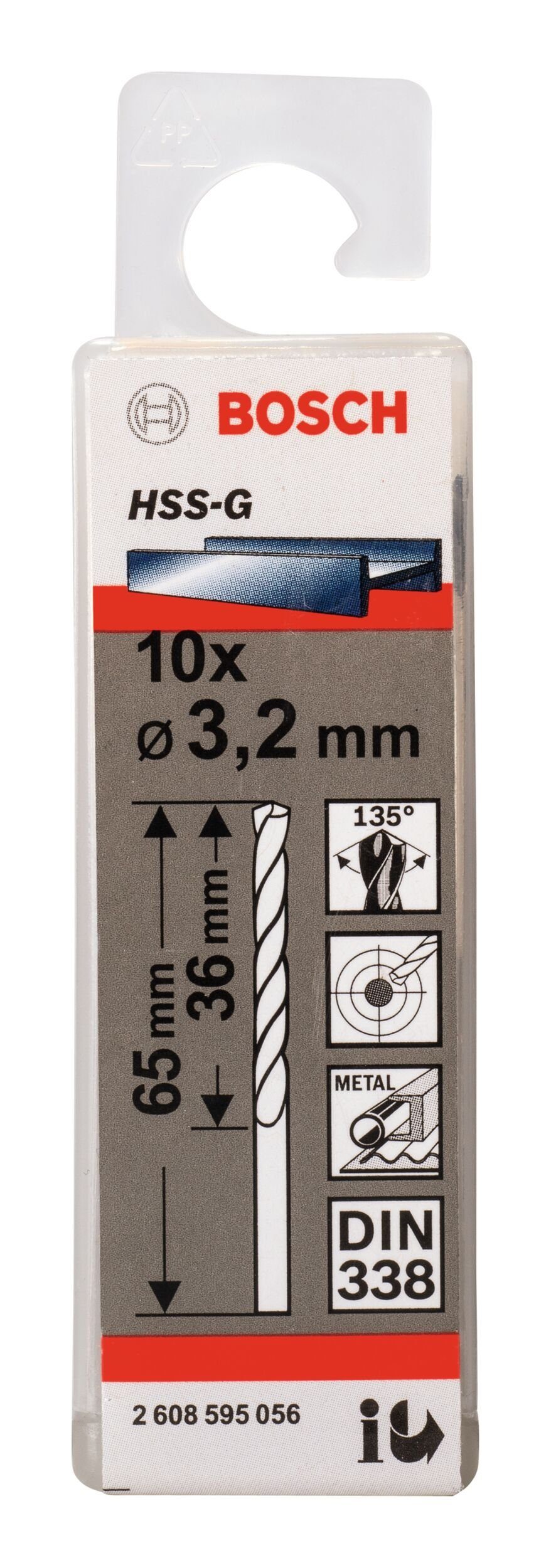 x x (DIN Stück), - Metallbohrer, - 338) 3,2 mm BOSCH 36 (10 65 10er-Pack HSS-G
