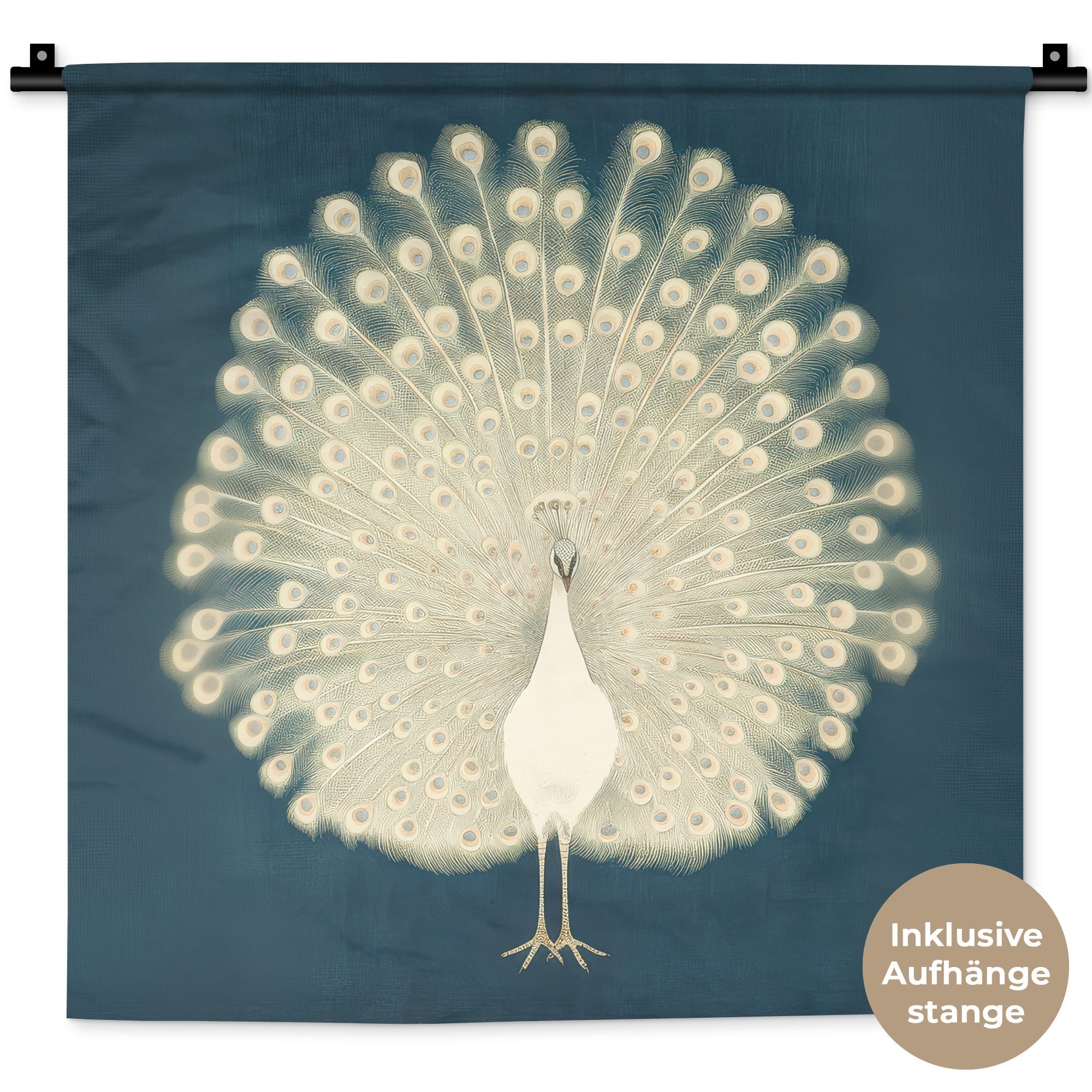 MuchoWow Wandteppich Vogel - Blau - Vintage, Quadratisch, Höhe: 3 mm, Wand Teppich, Deko für an den Wand, 60x60 cm