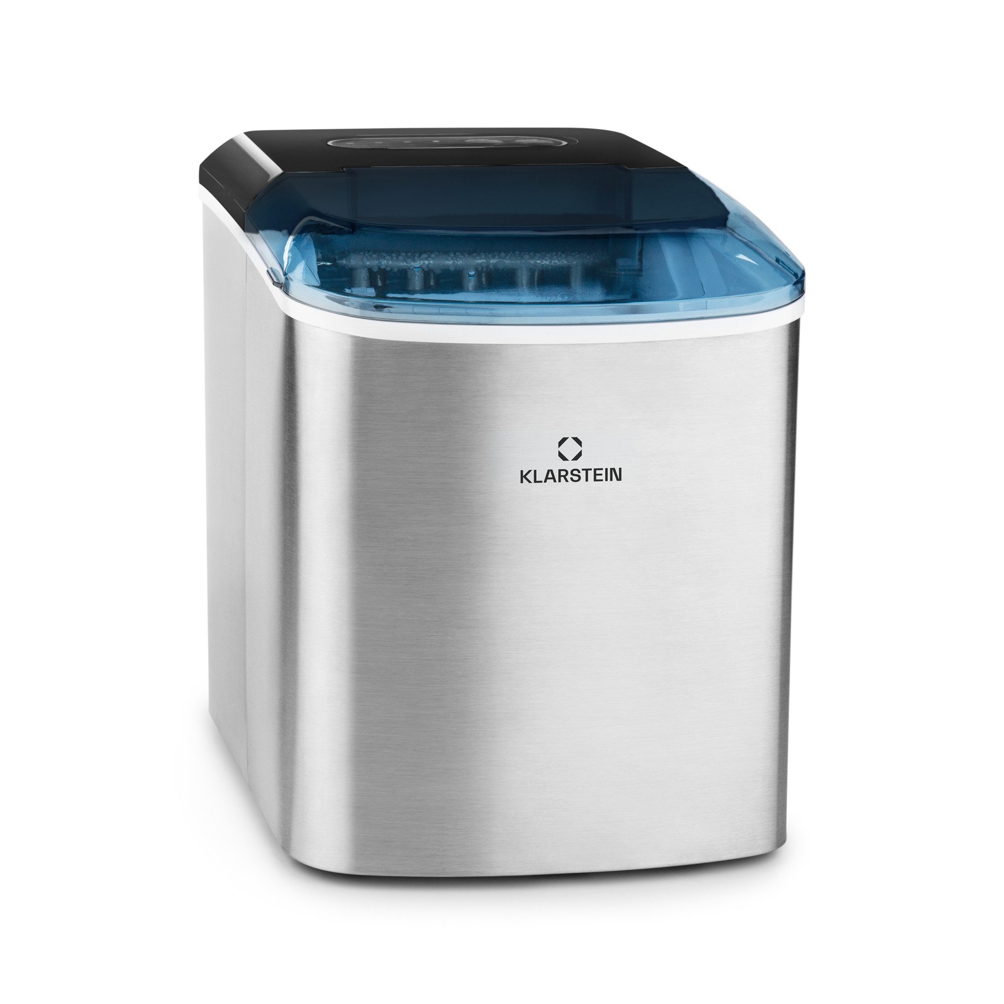 Klarstein Eiswürfelmaschine On-The-Rocks Eiswürfelbereiter, Edelstahl Bulleteis für Zuhause 12kg/Tag LED 2,1 L Eiswürfelgerät