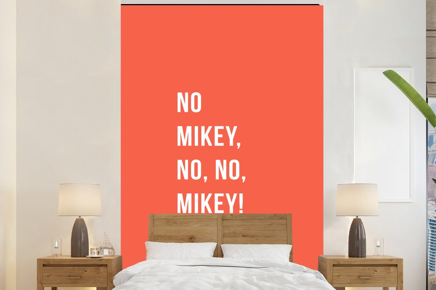 MuchoWow Fototapete Zitate - Nein Mikey, nein, nein, Mikey! - Orange, Matt, bedruckt, (3 St), Montagefertig Vinyl Tapete für Wohnzimmer, Wandtapete