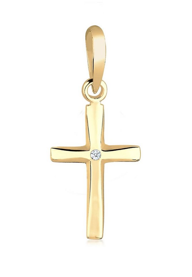 Elli DIAMONDS Kettenanhänger Kreuz Diamant (0.005 ct) Kommunion 585  Gelbgold, Kreuz