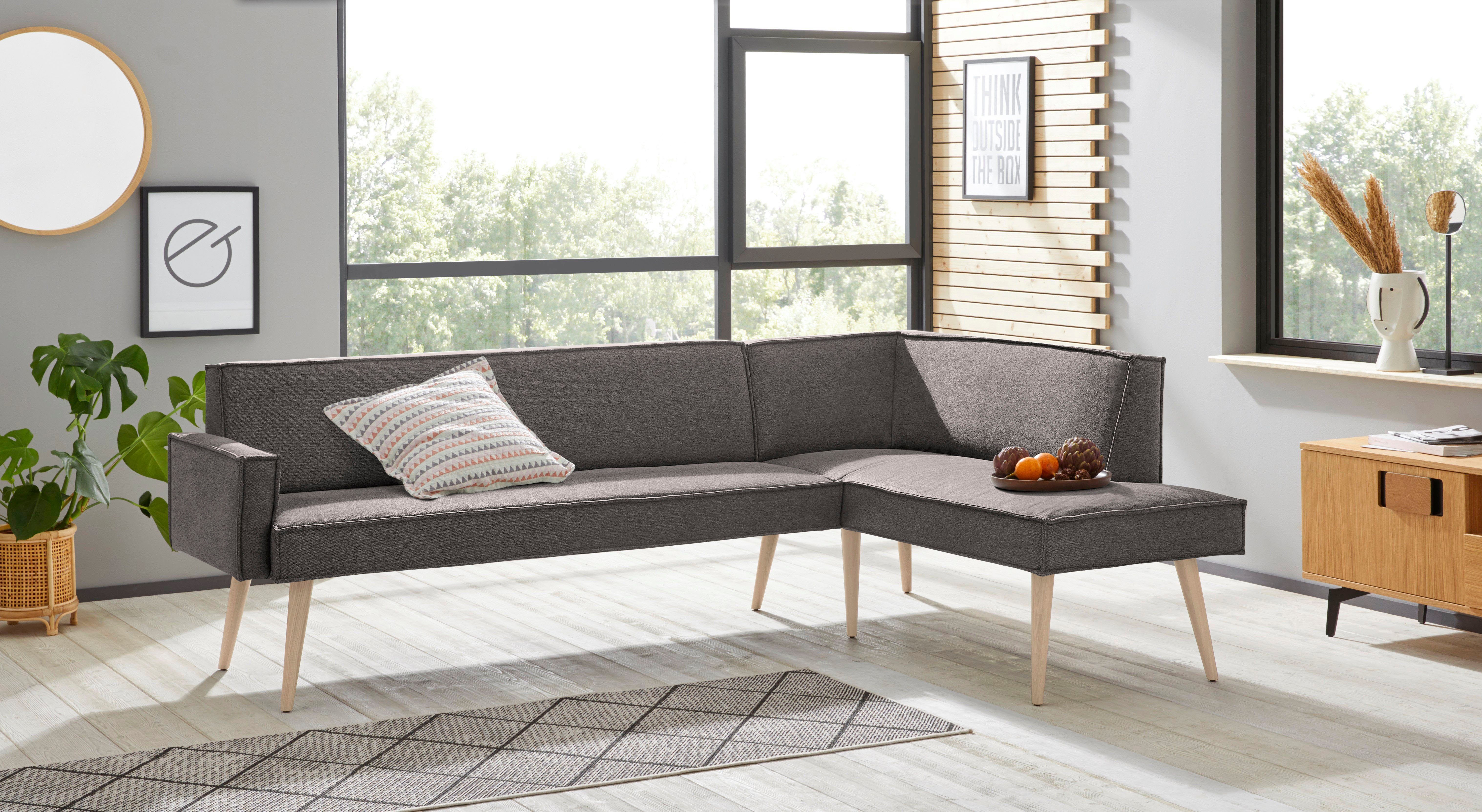 exxpo - sofa fashion Eckbank Lungo, moderne Kedernaht, bequem und elegant, hoher Holzfuß, hochwertige Detailverarbeitung, frei im Raum stellbar