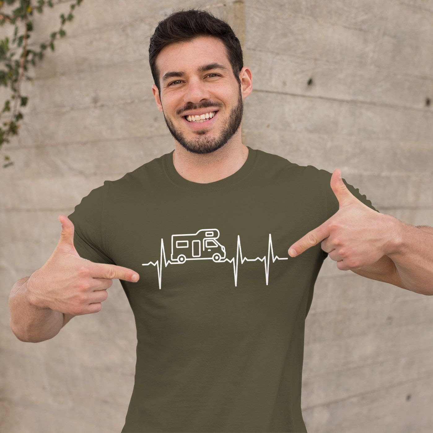 MoonWorks Print-Shirt Herren T-Shirt Wohnmobil Camper Camping Herzschlag EKG Fun-Shirt mit Print