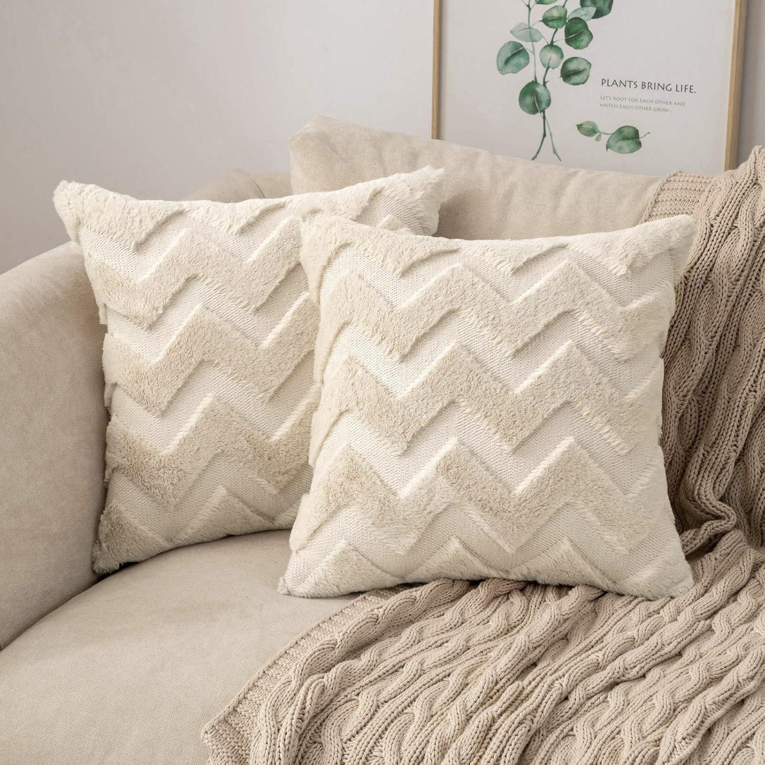 LuxusKollektion Kissenbezüge Kissenbezug 40x40cm Wellenmuster Beige 2er, (2 Stück)