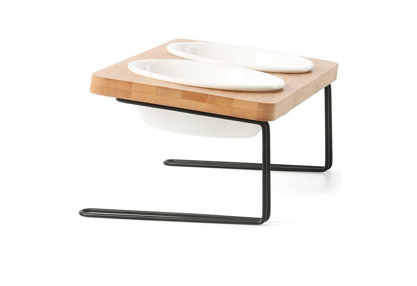 Penelife Futterstation mit 2 Keramik Näpfen und Bambus Ständer - Fressnapf Katzennapf, Keramik, 15 Grad gekipptes Design - Hundenapf Erhöht (12 cm) - Selber aufbauen