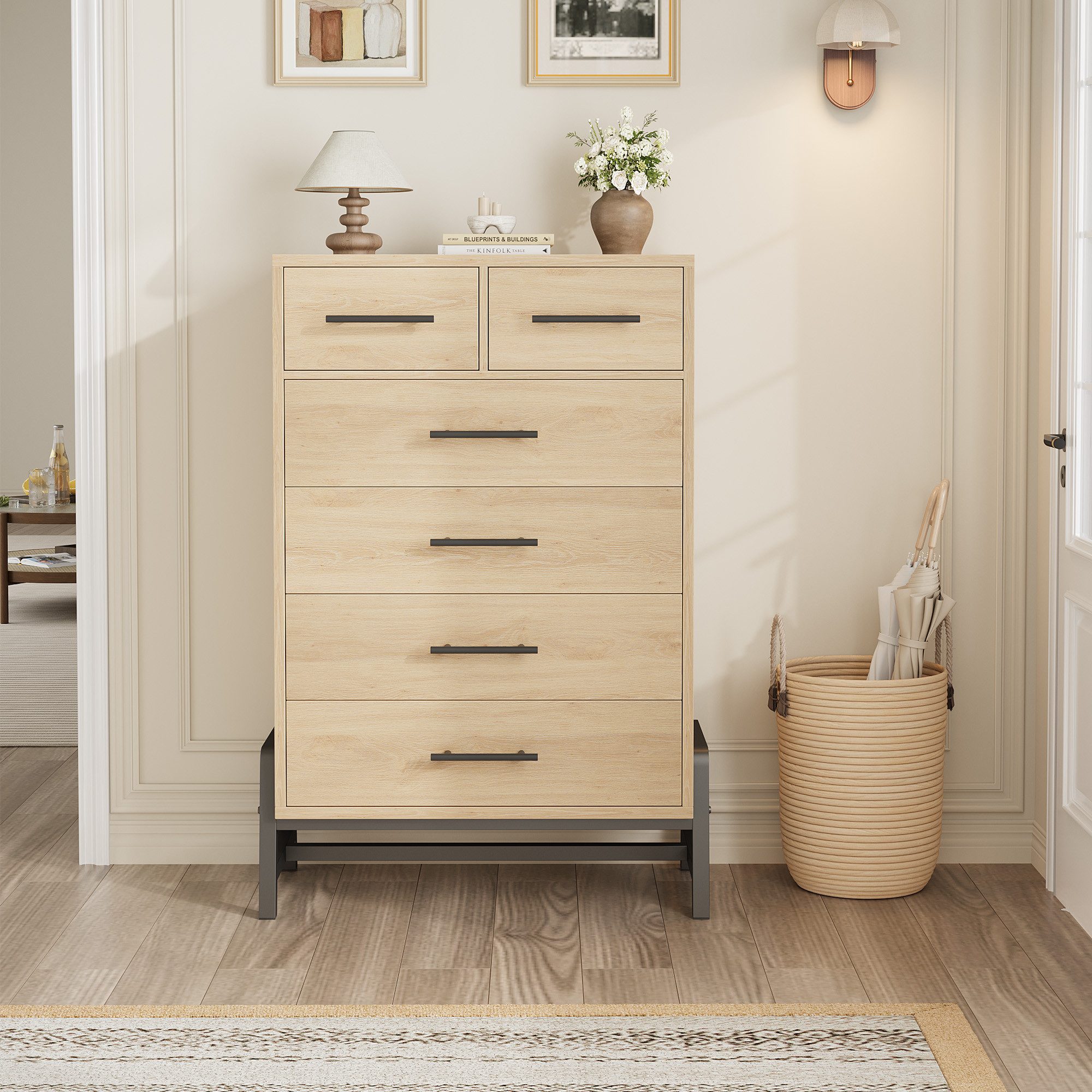 GarveeMore Kommode Vielseitiger Hochkommode mit 6 Schubladen, Schubkastenkommode (1 St), 118cm Highboard als Nachtkommode Dielenkommode, Aufbewahrungsschrank