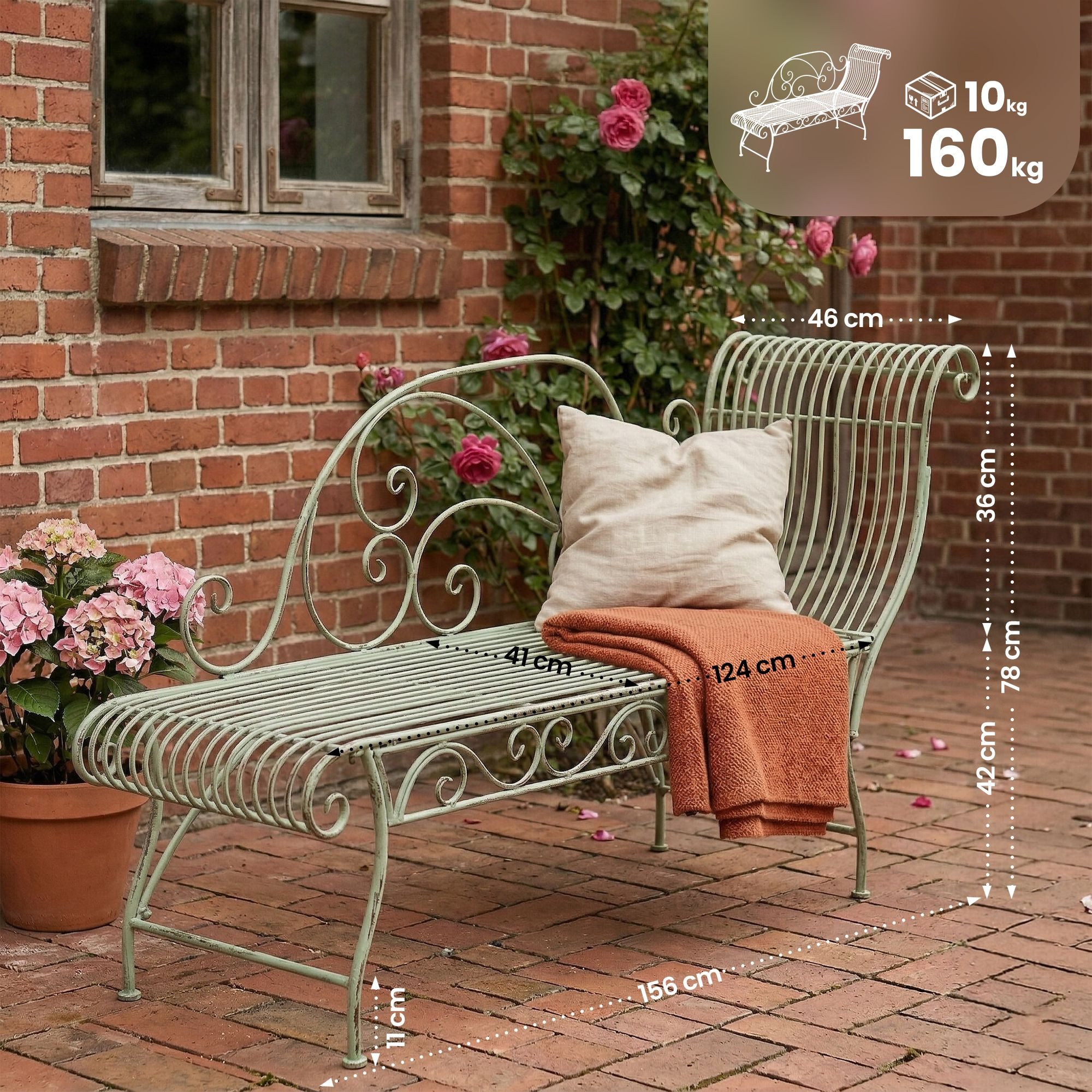 CLP Gartenbank Eisenbank Karma, Sonnenliege (1er), nostalgische Metallbank