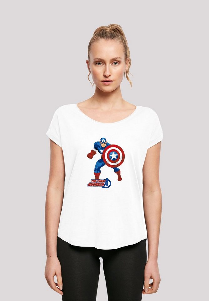 extra Damen First Hinten Captain America Print, lang Avenger geschnittenes T-Shirt F4NT4STIC T-Shirt The