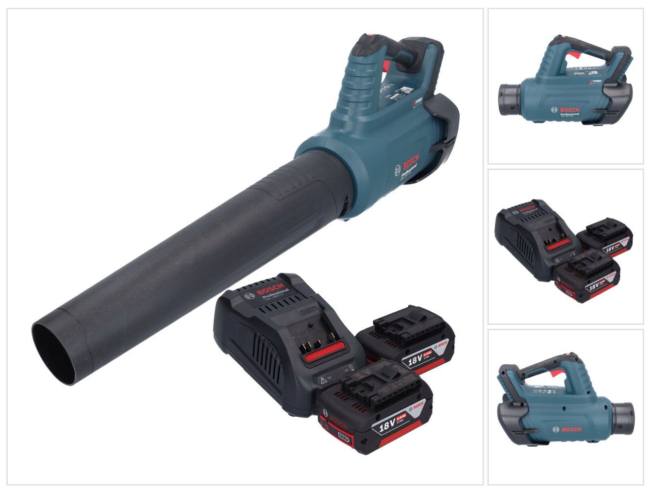 Bosch Professional Akku-Laubbläser GBL 18V-750 Professional Gebläse 18 V BITURBO + 2x Akku 5,0 Ah + Lader