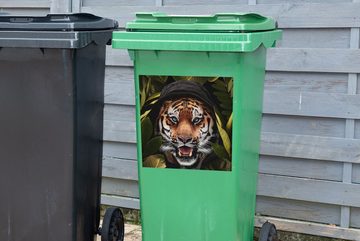 MuchoWow Wandsticker Tiger - Dschungel - Blätter (1 St), Mülleimer-aufkleber, Mülltonne, Sticker, Container, Abfalbehälter