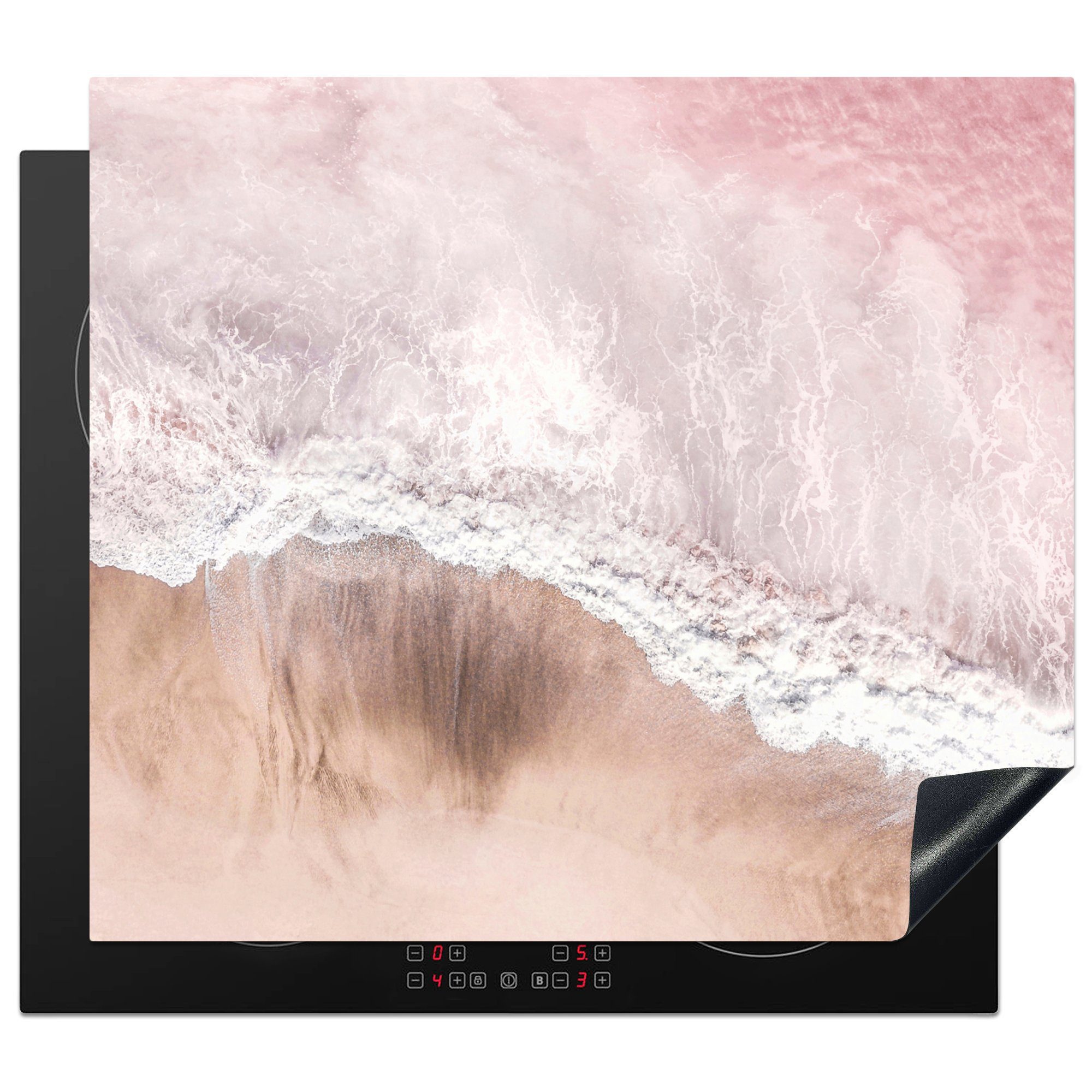 MuchoWow Herdblende-/Abdeckplatte Meer - Strand - Rosa - Natur, Vinyl, (1 tlg), 60x52 cm, Mobile Arbeitsfläche nutzbar, Ceranfeldabdeckung