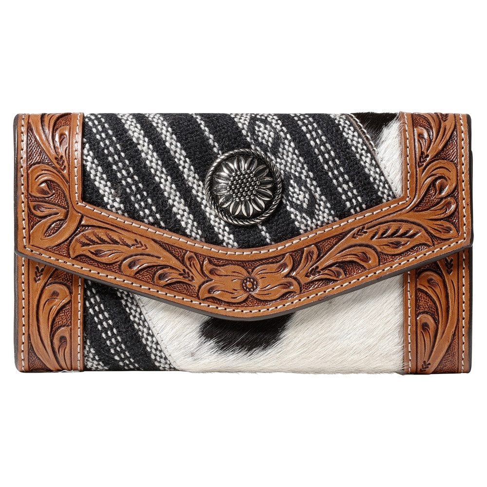 Stars & Stripes Geldbörse Wallet 04, Handpunziertes Leder, Kuhfell und Textilbesatz