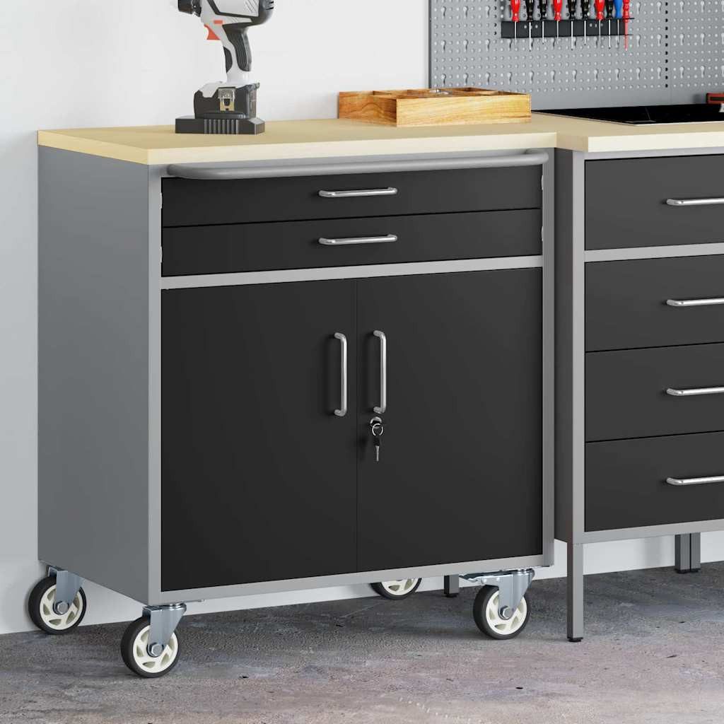 vidaXL Werkzeugbox Trolley Rolling Workbench Schwarz und Grau 75 x 45 x 85 cm (1 St)