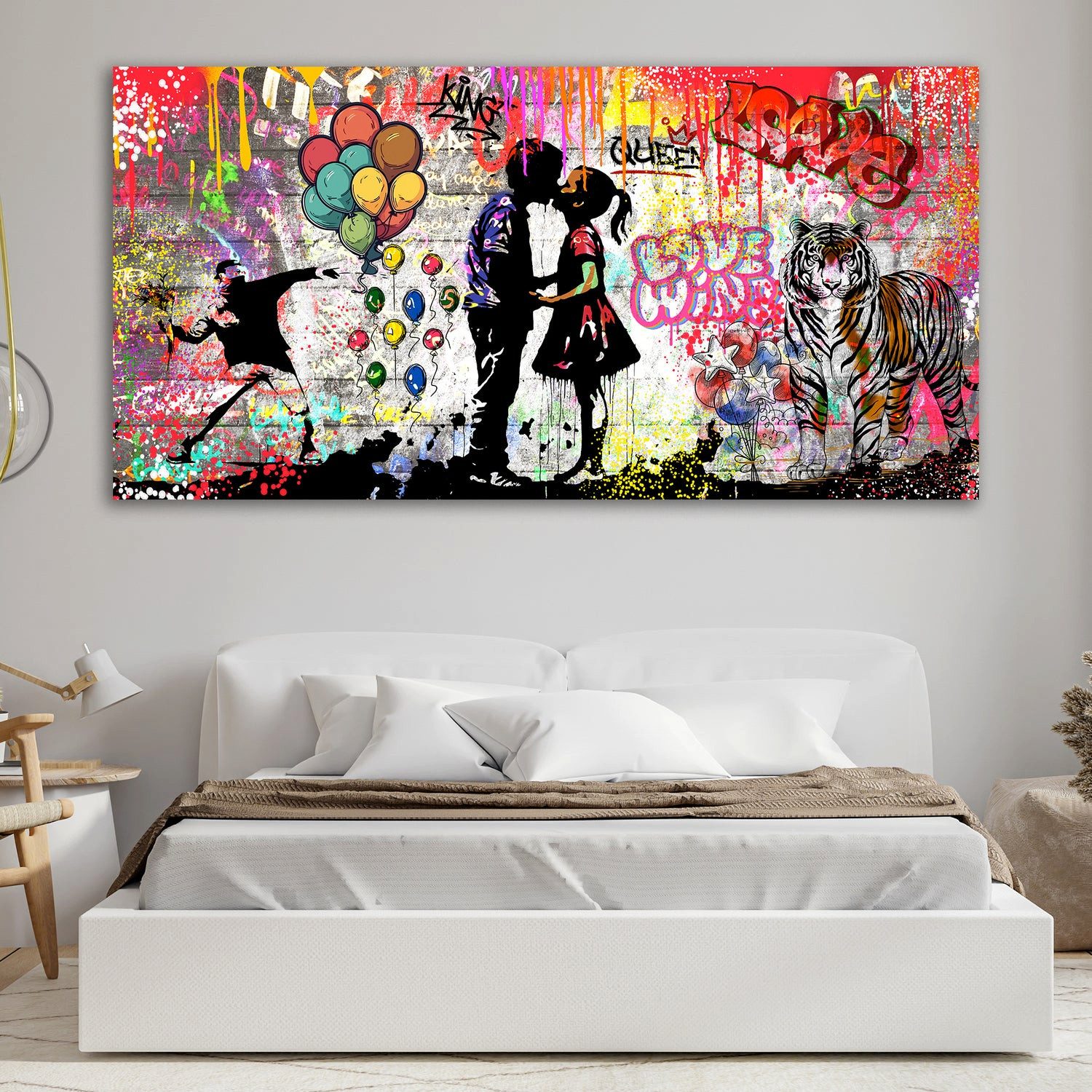 Artedinoi Leinwandbild Liebespaar Graffiti Ballons Herzen Street Art Wandbild XXL Deko, Liebespaar, Graffiti