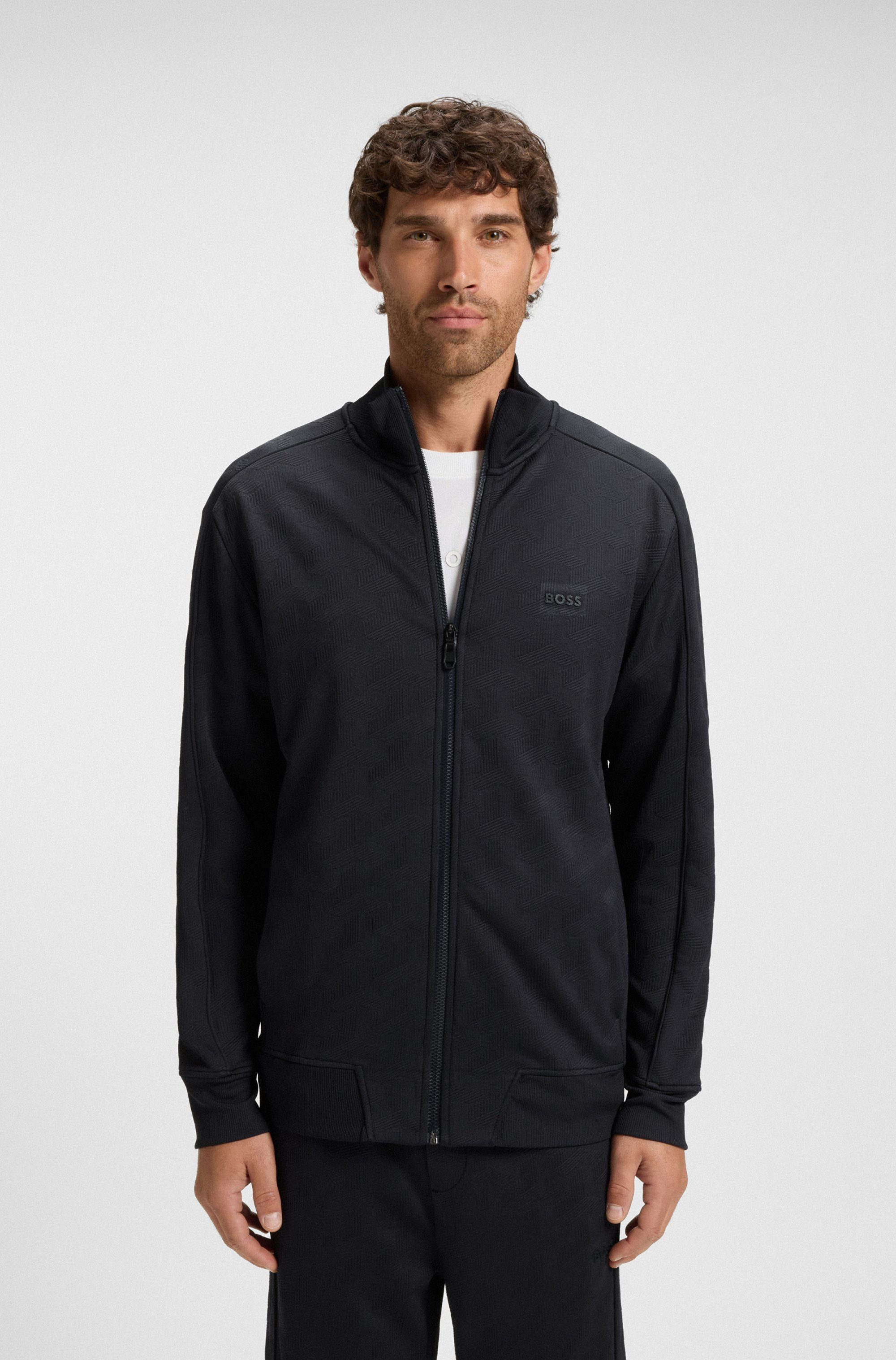 BOSS GREEN Sweatjacke Mirror Flachstrickkragen, regular fit, Reißverschluss, gesteppter Jacquard