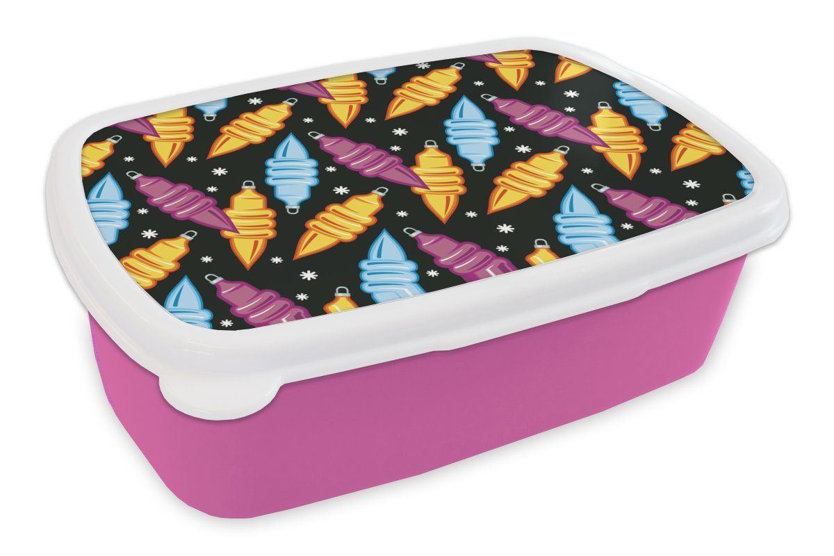 MuchoWow Lunchbox Weihnachten - Muster - Lampe, Kunststoff, (2-tlg), Brotbox für Erwachsene, Brotdose Kinder, Snackbox, Mädchen, Kunststoff rosa | Lunchboxen