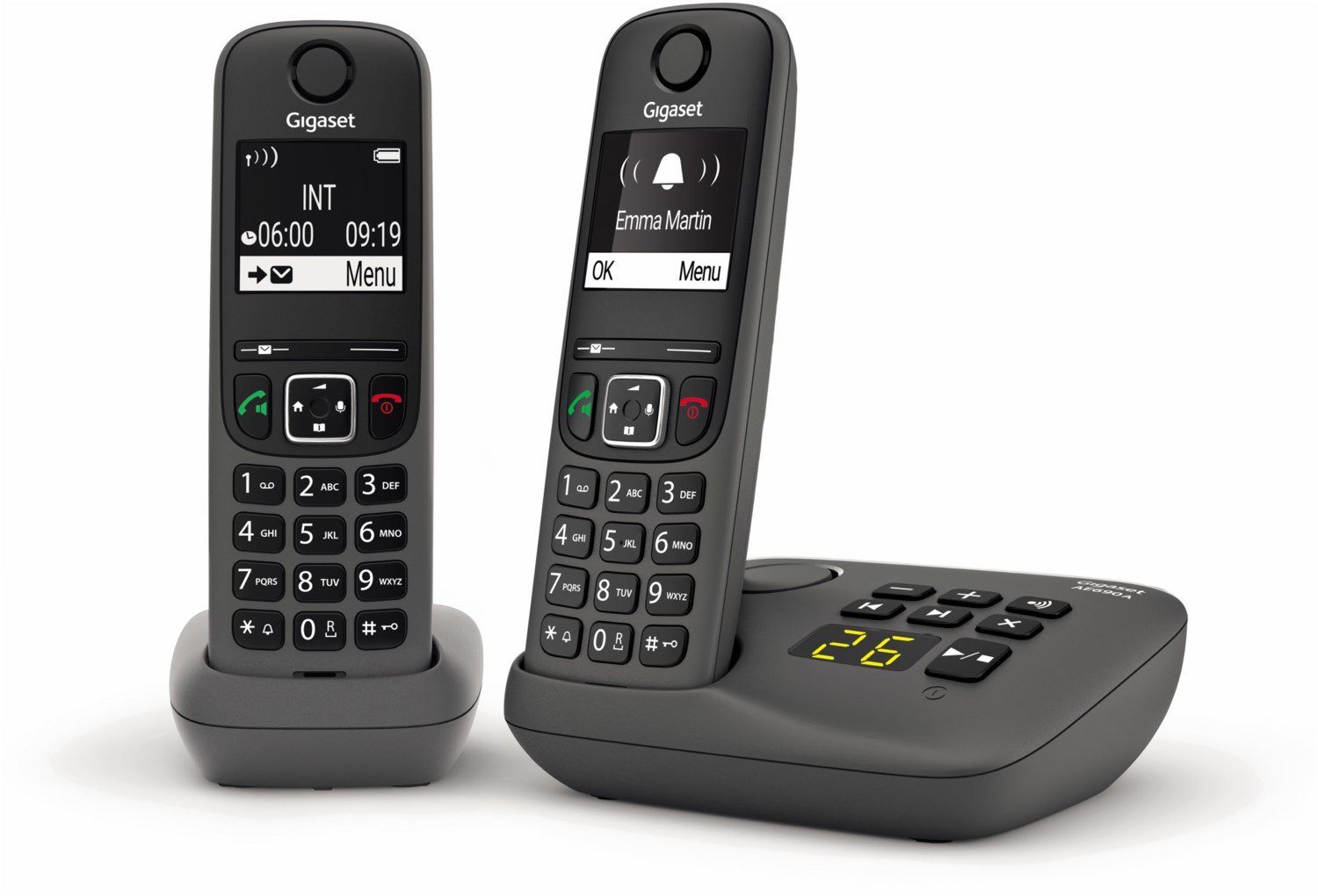 ( Schnurloses Schnurlostelefon Mobilteile: schwarz-weiß DECT-Telefon Grafik-Display Gigaset mit Beleuchtetes Anrufbeantworter Gigaset Freisprechen), hohem 2, Kontrast Duo DECT & AE690A mit