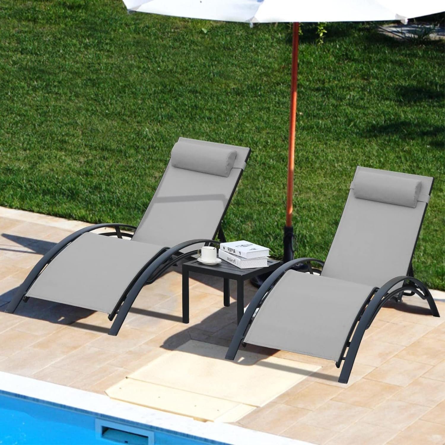 TLGREEN Gartenliege 2er Aluminium Sonnenlieg mit Tisch, 2er Lounge Sonnenli günstig online kaufen