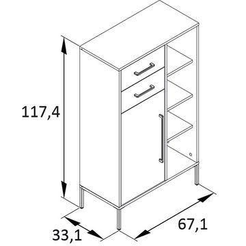 Lomadox Garderobenschrank KELLA-80 Flur Highboard Flurkommode grün, Füße goldfarben 67,1x117,4x33,1 cm