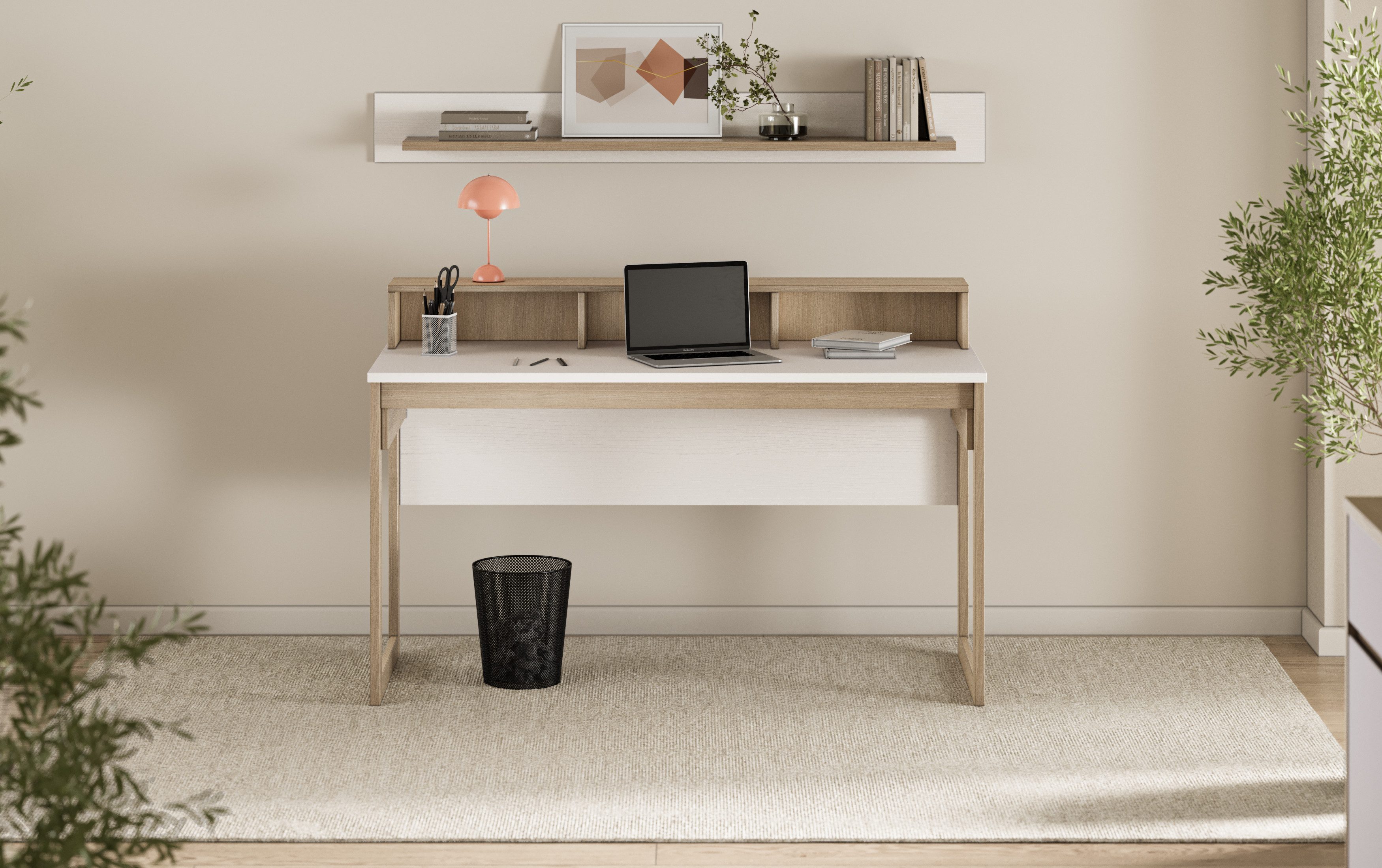 Home affaire Büromöbel-Set Stranda im Scandi-Style, Home Office, Büro in zwei Farben verfügbar, (2-tlg), enthält Schreibtisch und Wandboard