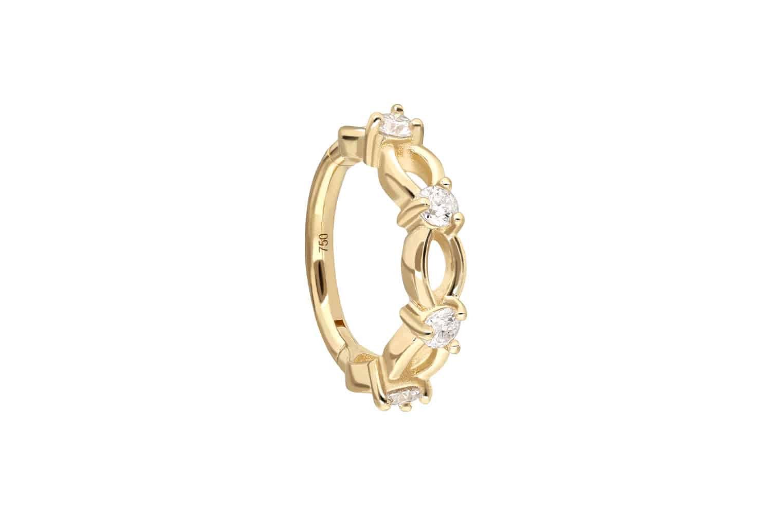 PIERCINGLINE Nasenpiercing 18 Karat Gold Segmentring Clicker MOISSANITE + DOPPELT GEDREHT (Clicker, 1-tlg), Ohrpiercing für Conch, Helix, Tragus, Daith, Lobe