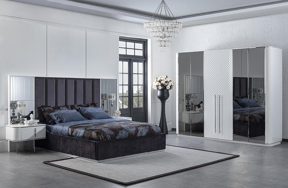 Bett + Nachttische Schlafzimmer Schlafzimmer-Set Nur Bett (4-St., + in JVmoebel Nachttische 2x 2x Europa Made Moderne Kleiderschrank), Kleiderschrank, Luxus