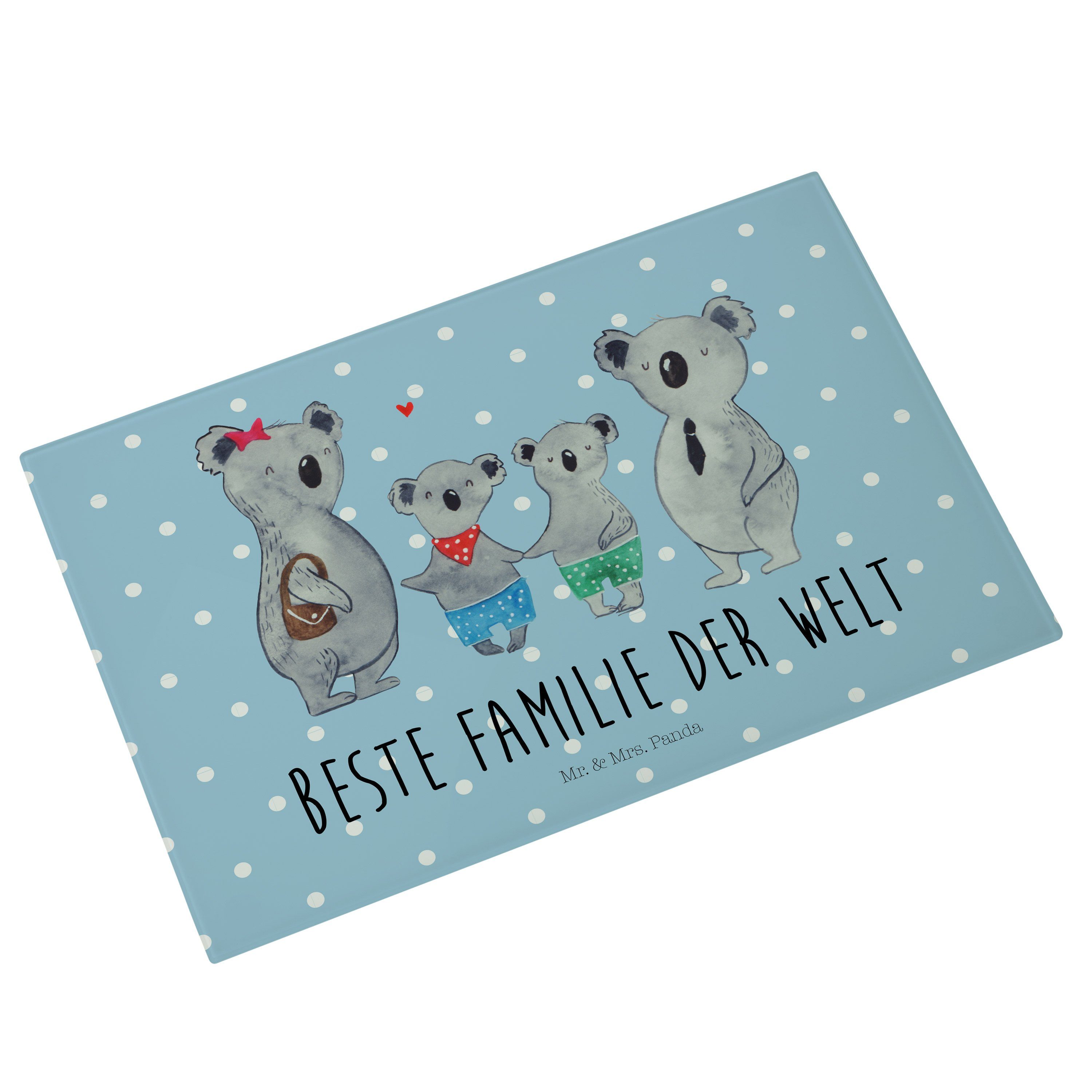 Mr. & Mrs. Panda Servierbrett Premium - Koala Pastell Familie beste Glas, Blau Geschenk, zwei Schweste, - (1-St) Familie