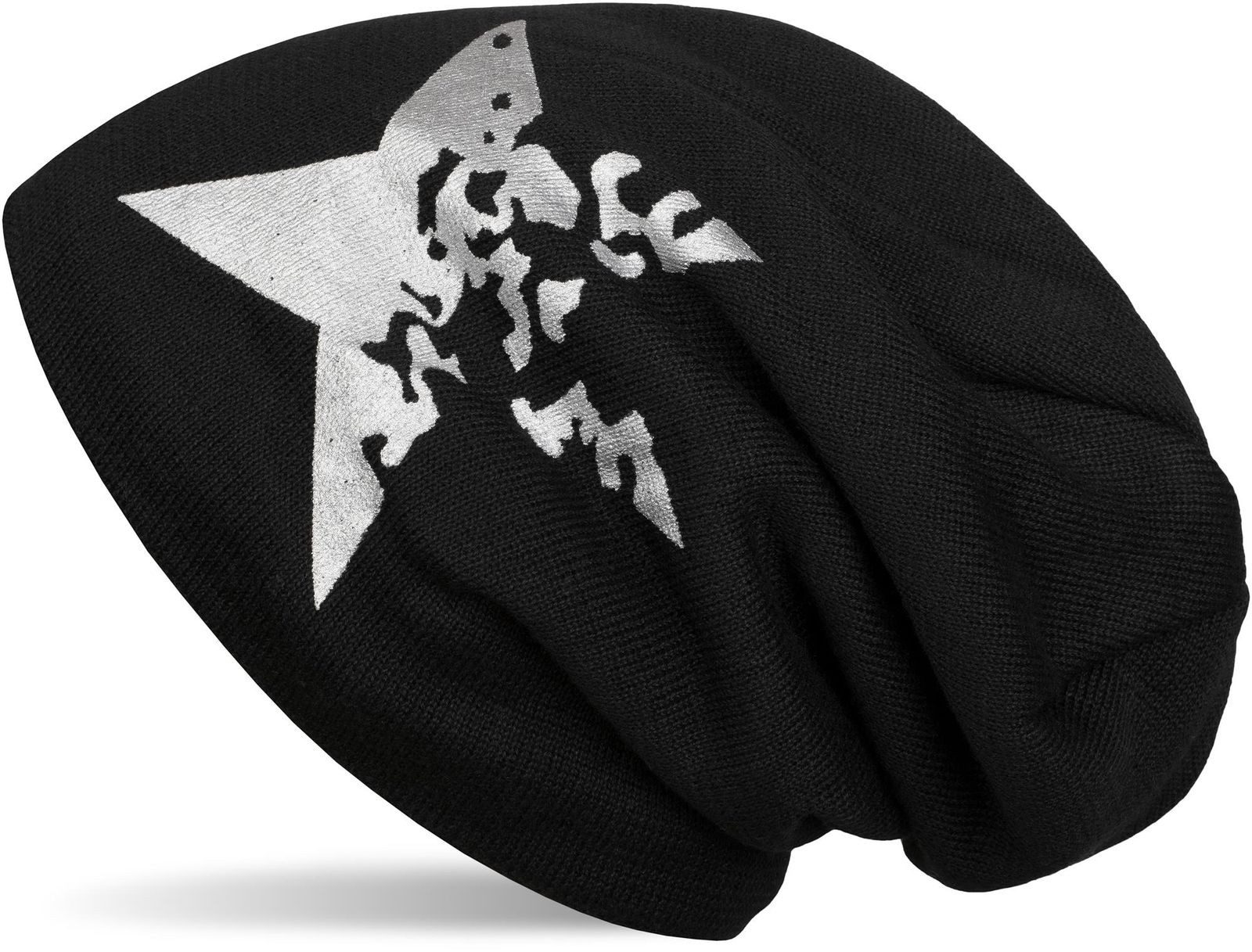 Strickmütze Feinstrick Beanie mit Vintage Stern