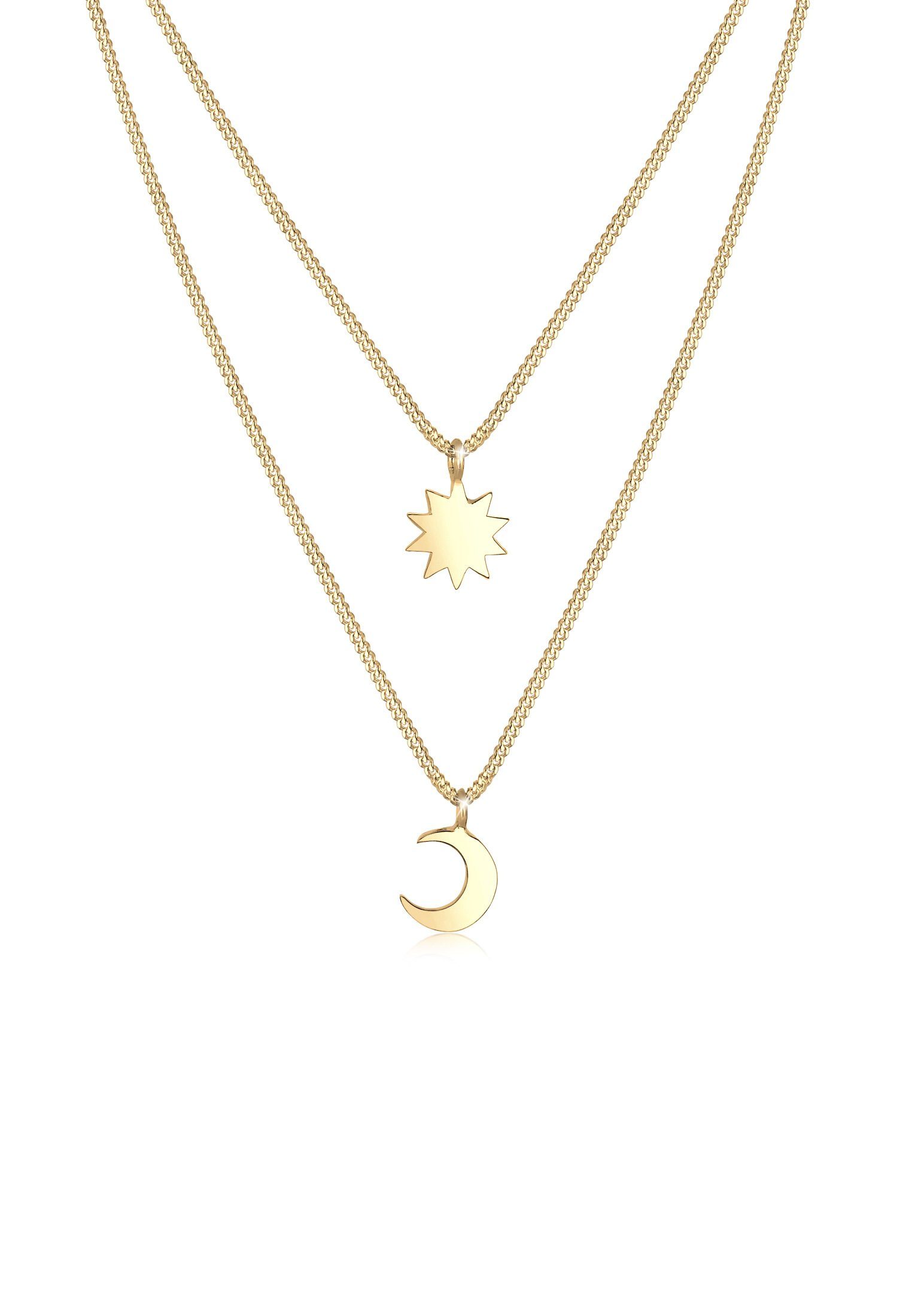 Ketten-Set Layer Halbmond Sonne 925 Sterling Silber vergoldet