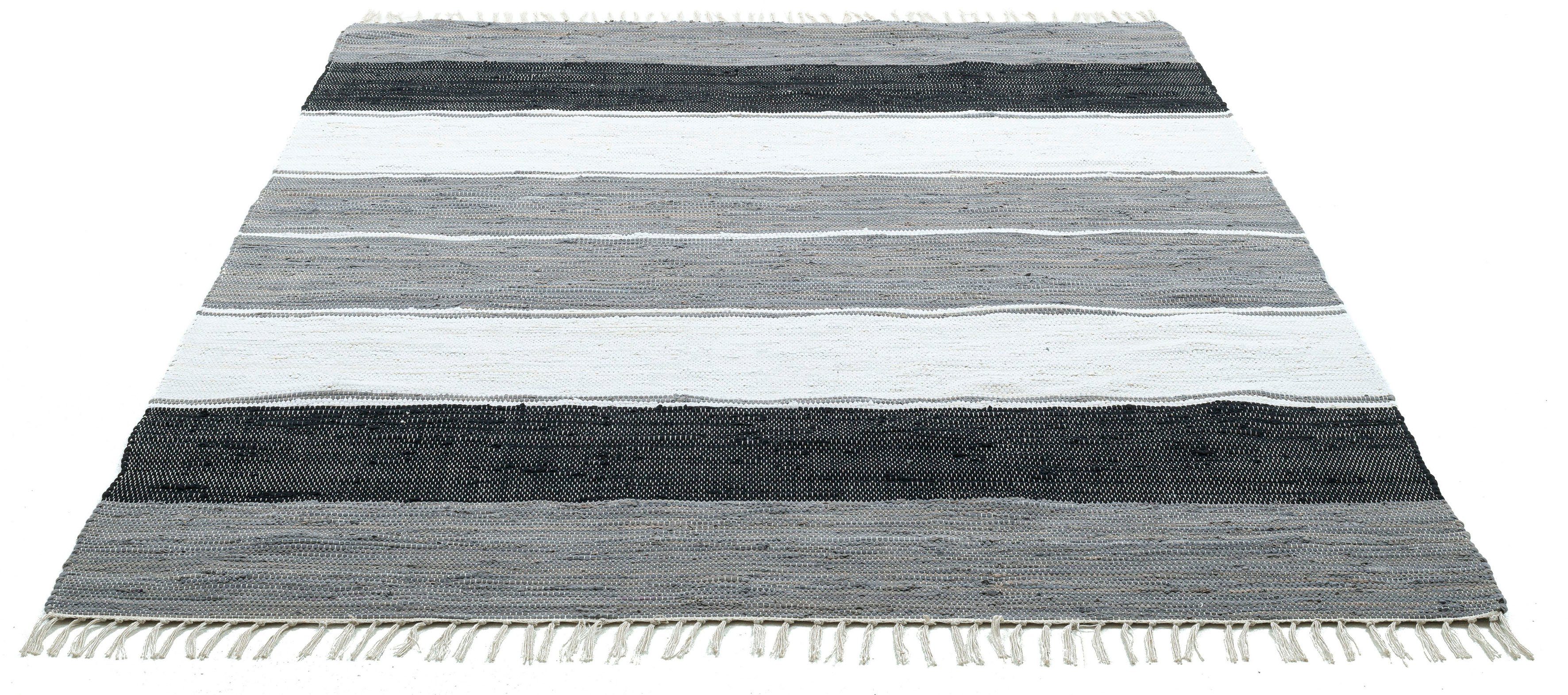 THEKO Teppich Stripe Cotton, handgewebt, rechteckig, Höhe: 5 mm, Flachgewebe, gestreift, reine Baumwolle, mit Fransen, auch als Läufer